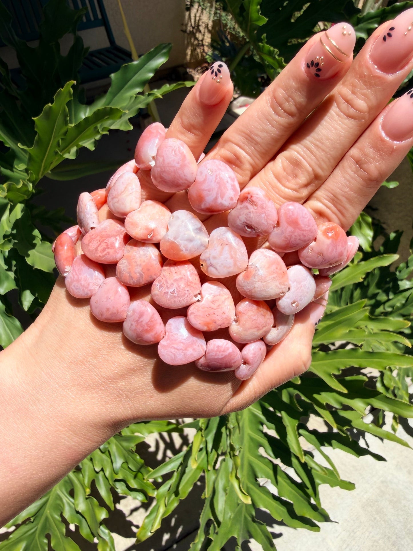 Pink Carnelian Heart Beaded Bracelet ( 17mm)