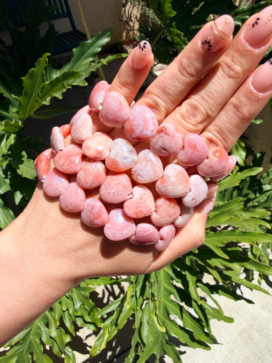 Pink Carnelian Heart Beaded Bracelet ( 17mm)