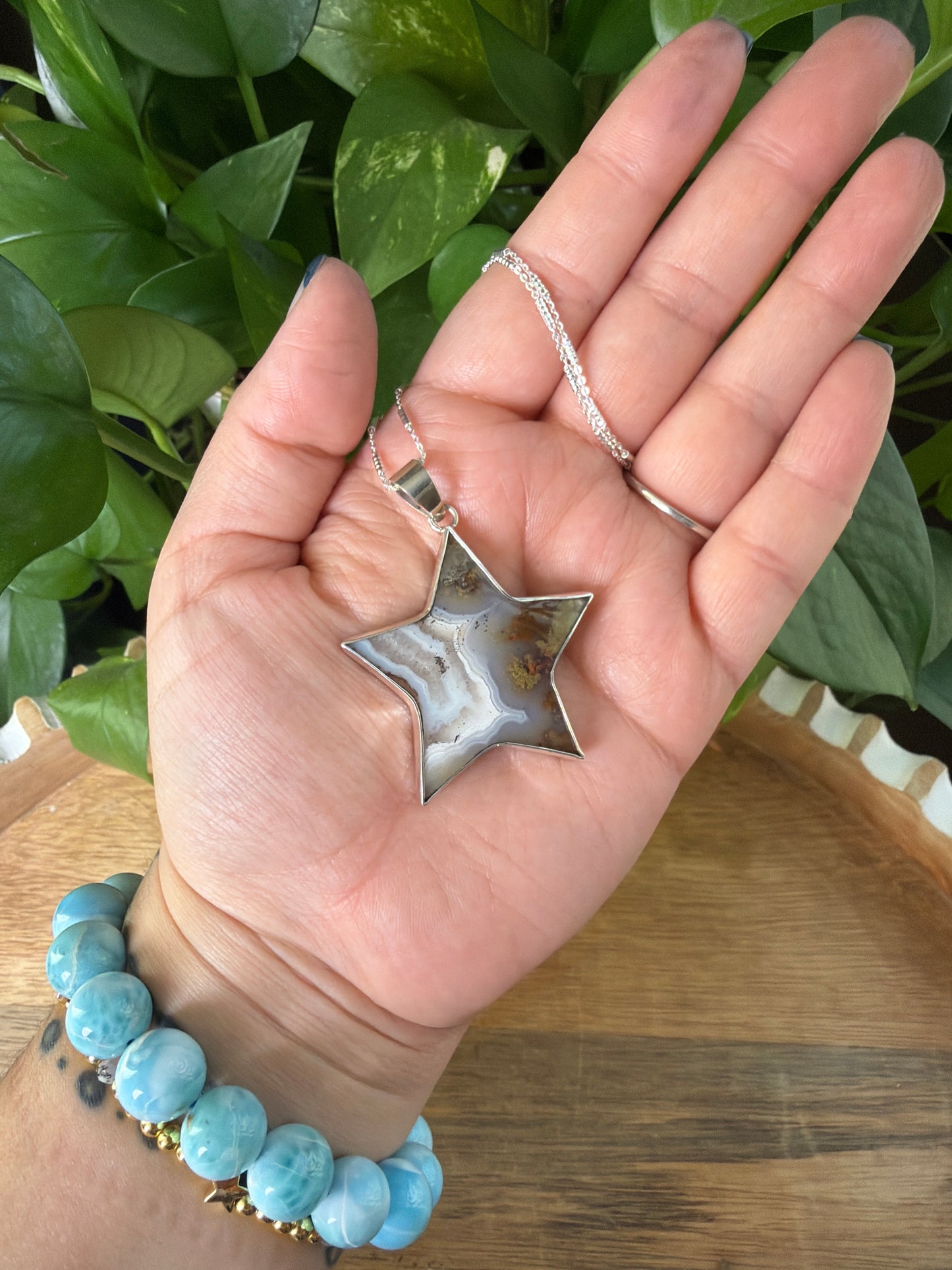 Scenic Moss Agate Star Pendant