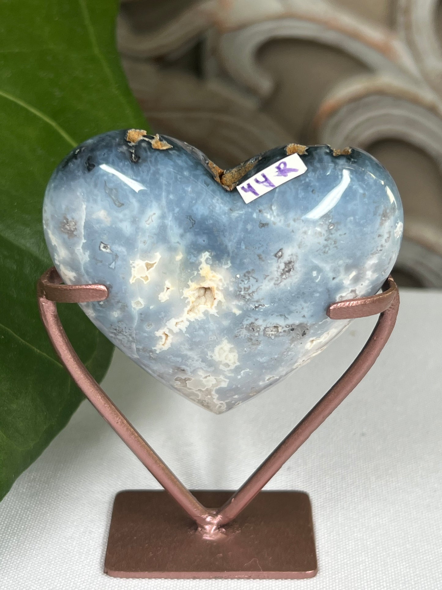 Blue Plume Agate Heart