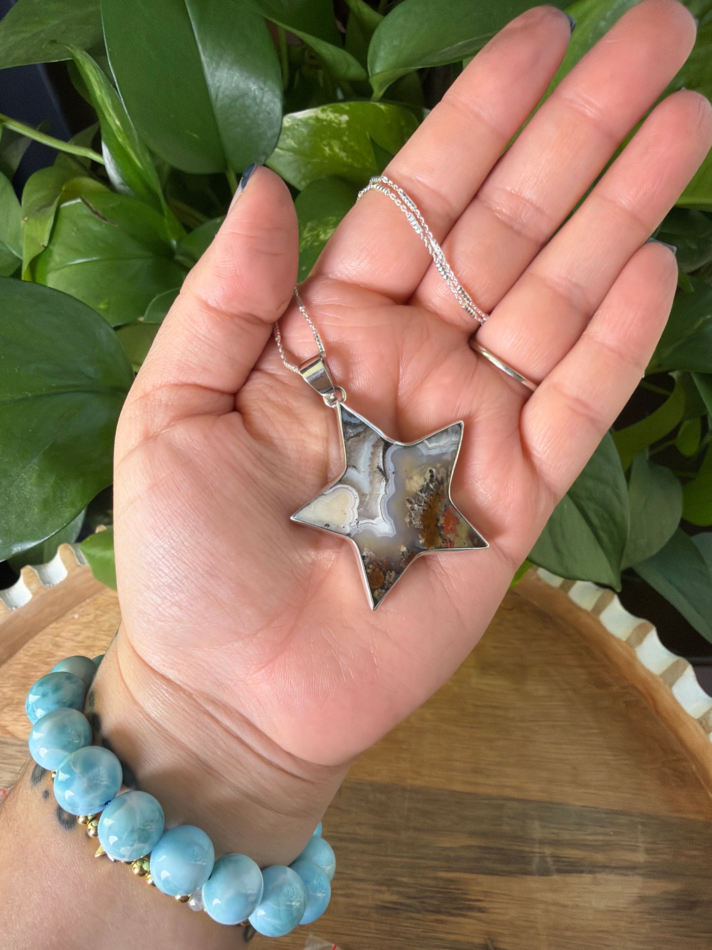 Scenic Moss Agate Star Pendant