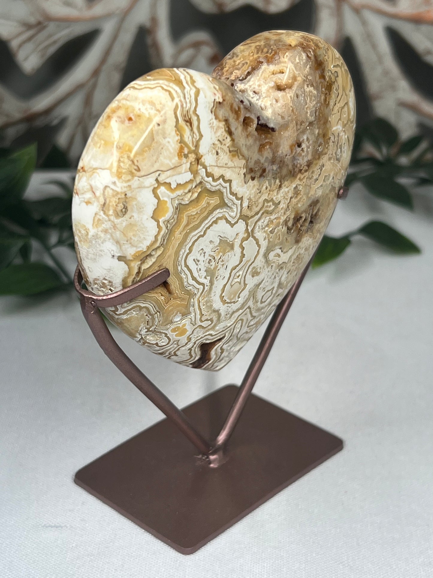 Yellow Crazy Lace Agate Heart