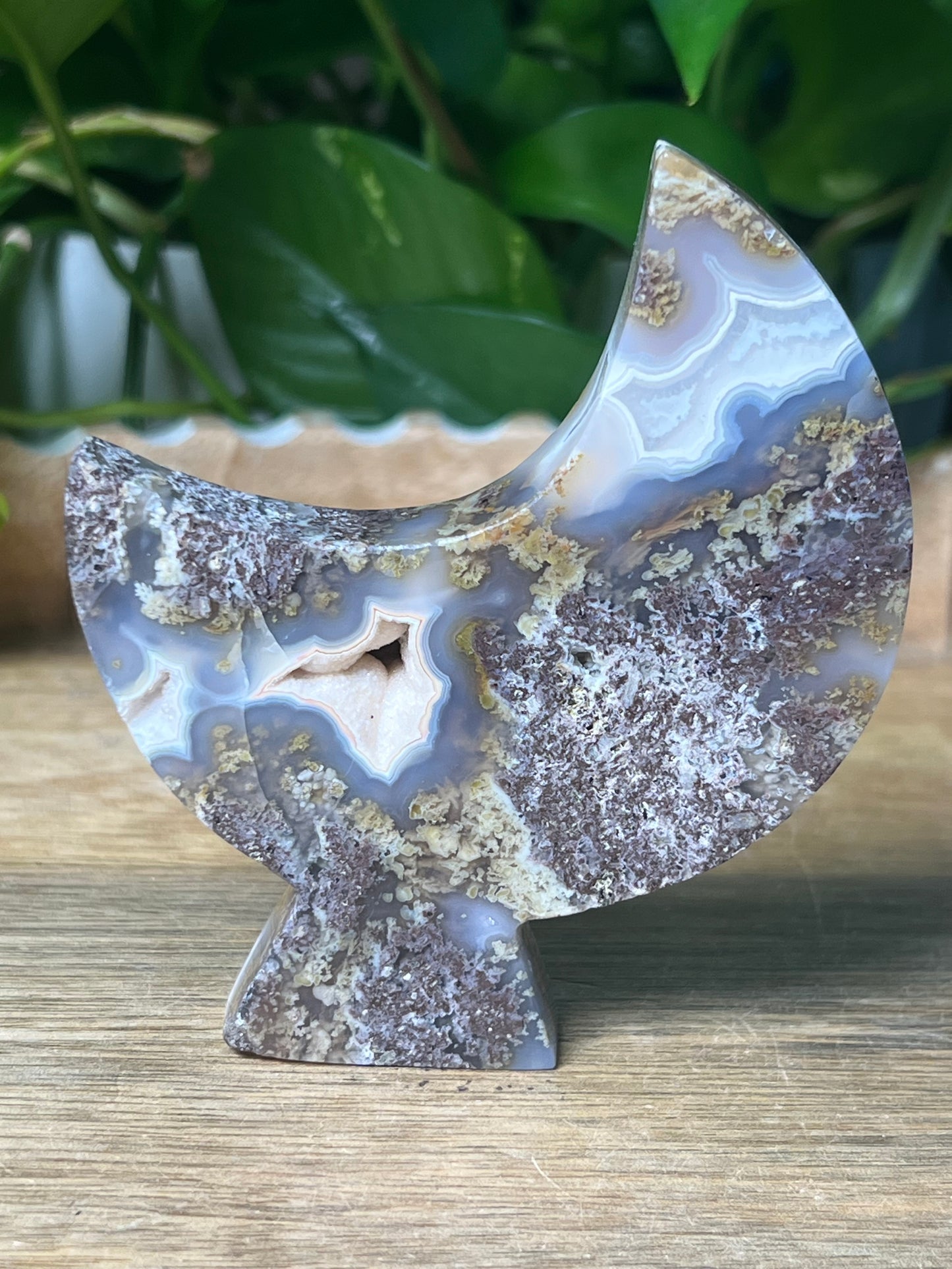 Scenic Moss Agate Moon Stand: NN