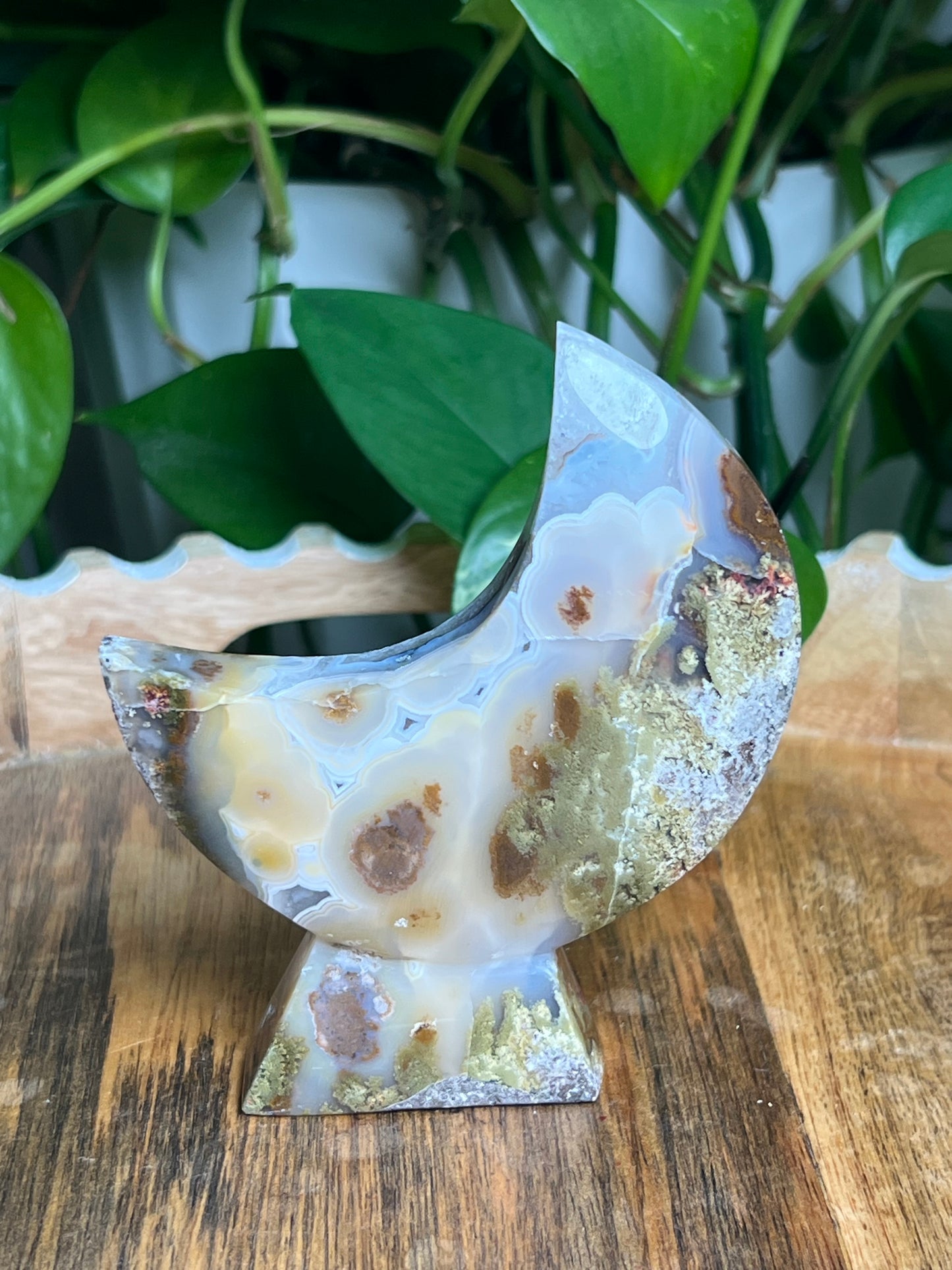 Scenic Moss Agate Self-Standing Moon: AM
