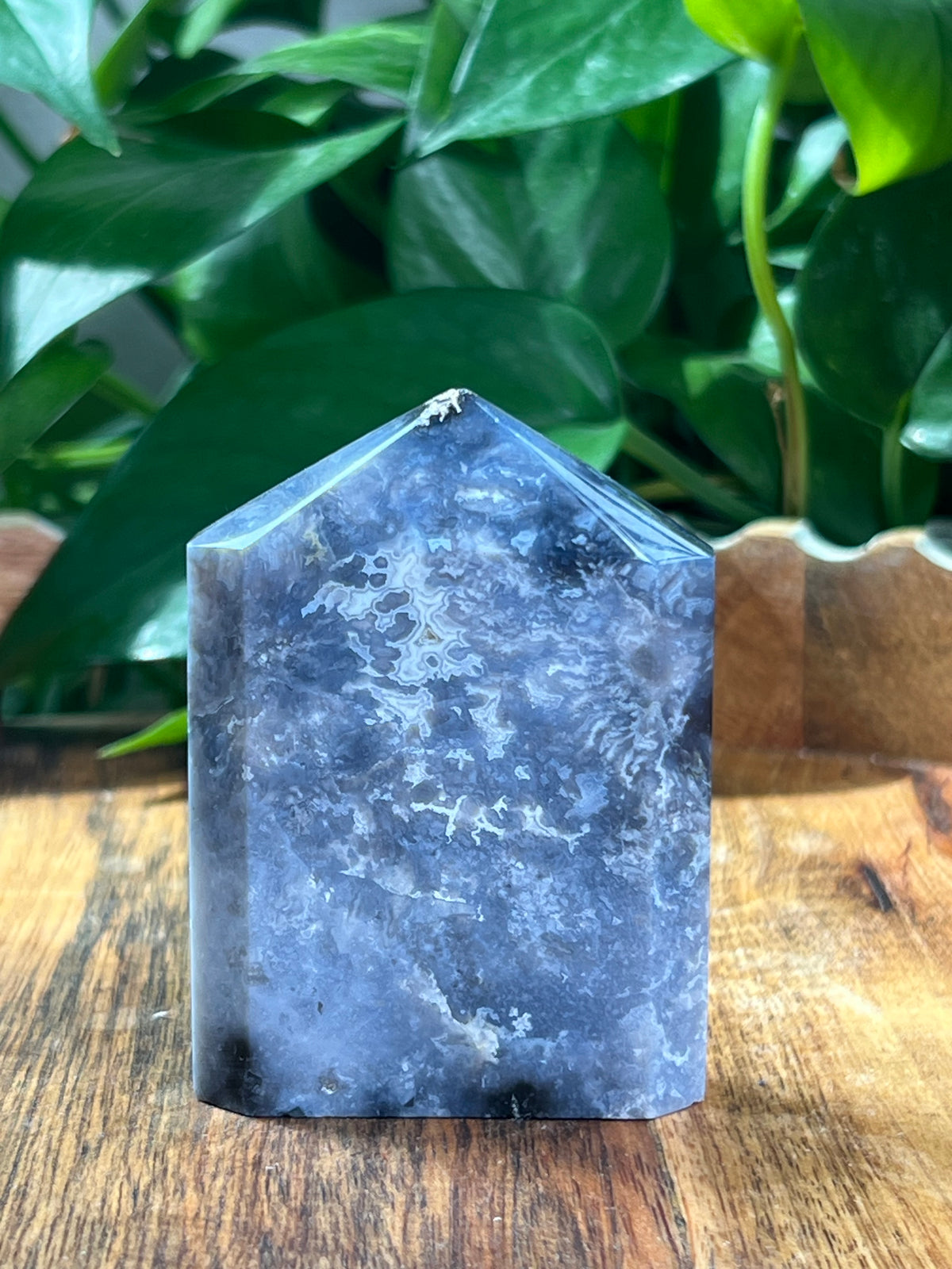Blue Plume Agate Flat Tower: BN