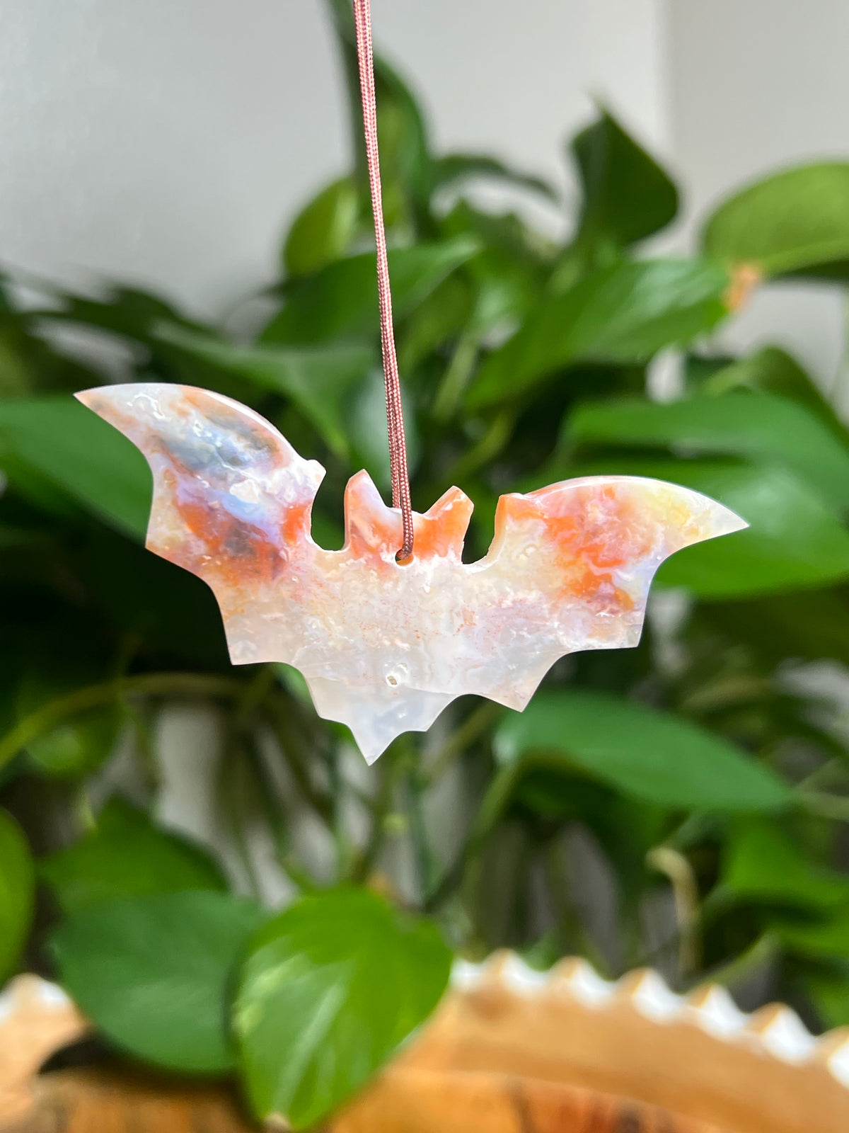 Rainbow Plume Agate Ornament Bat: CQ