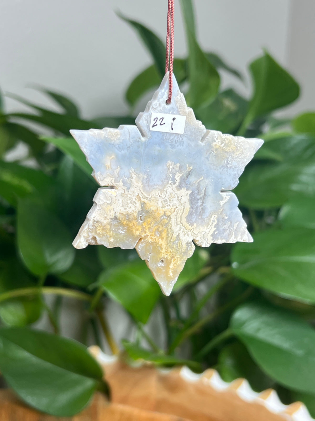 Blue Plume Agate Ornament Snowflake: I