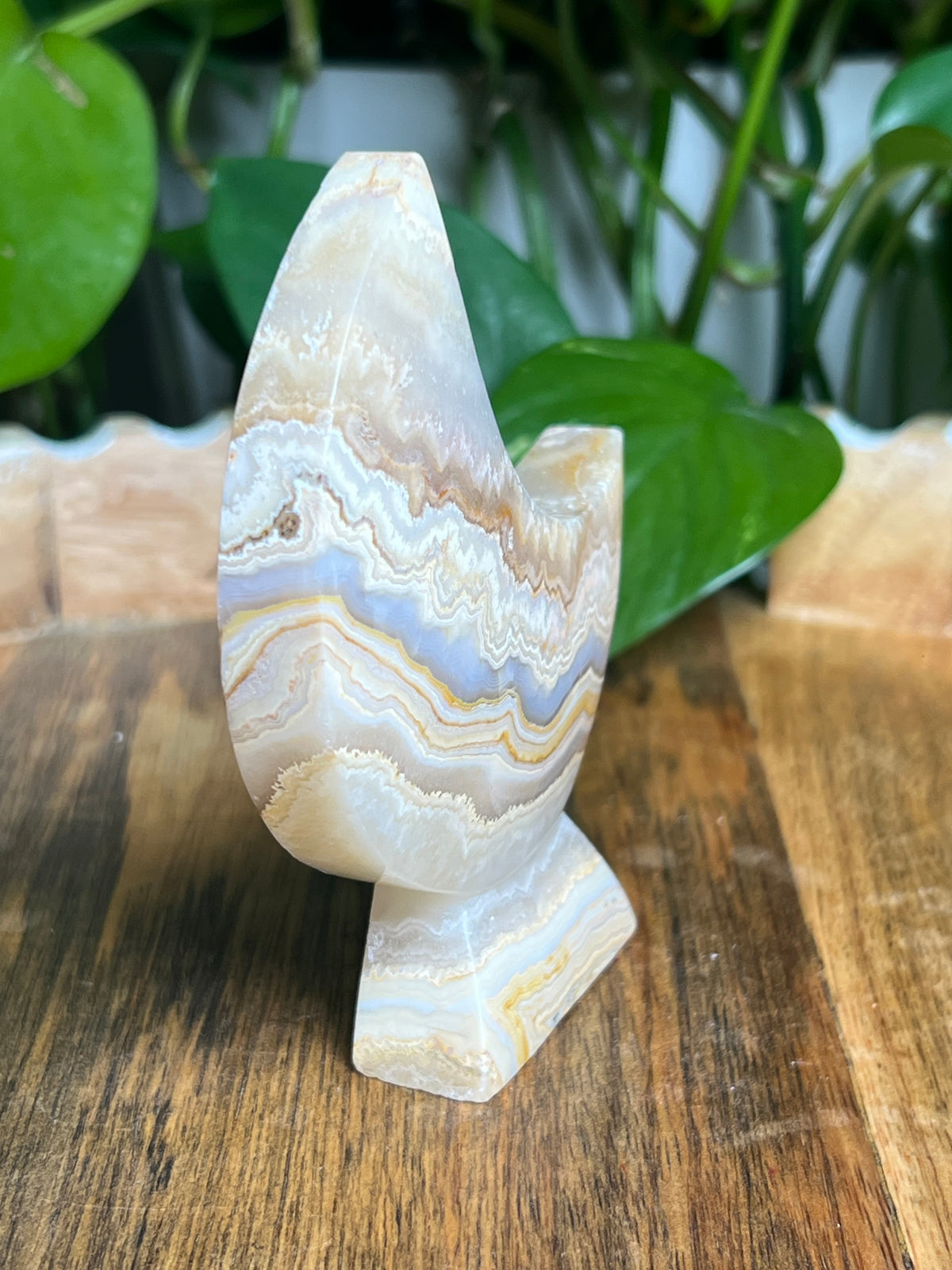 Yellow Crazy Lace Agate Self-Standing Moon: BA