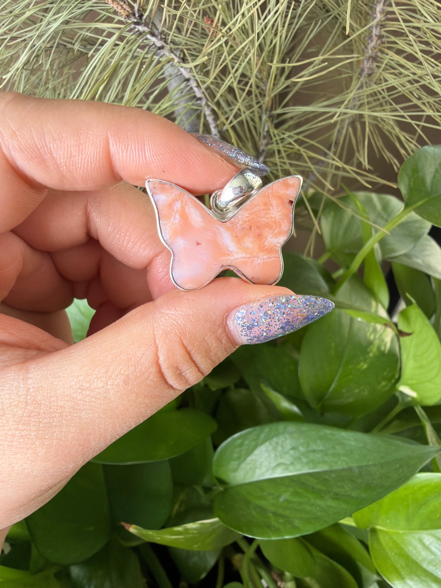 Pink Carnelian Butterfly Necklace