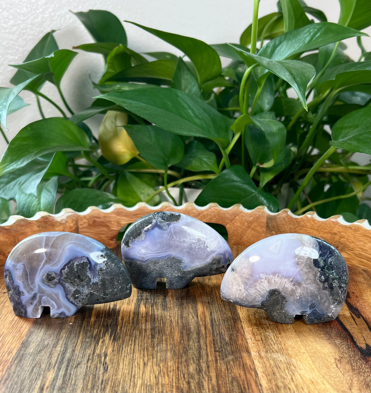 Green Moss Agate + Purple Chalcedony Bears