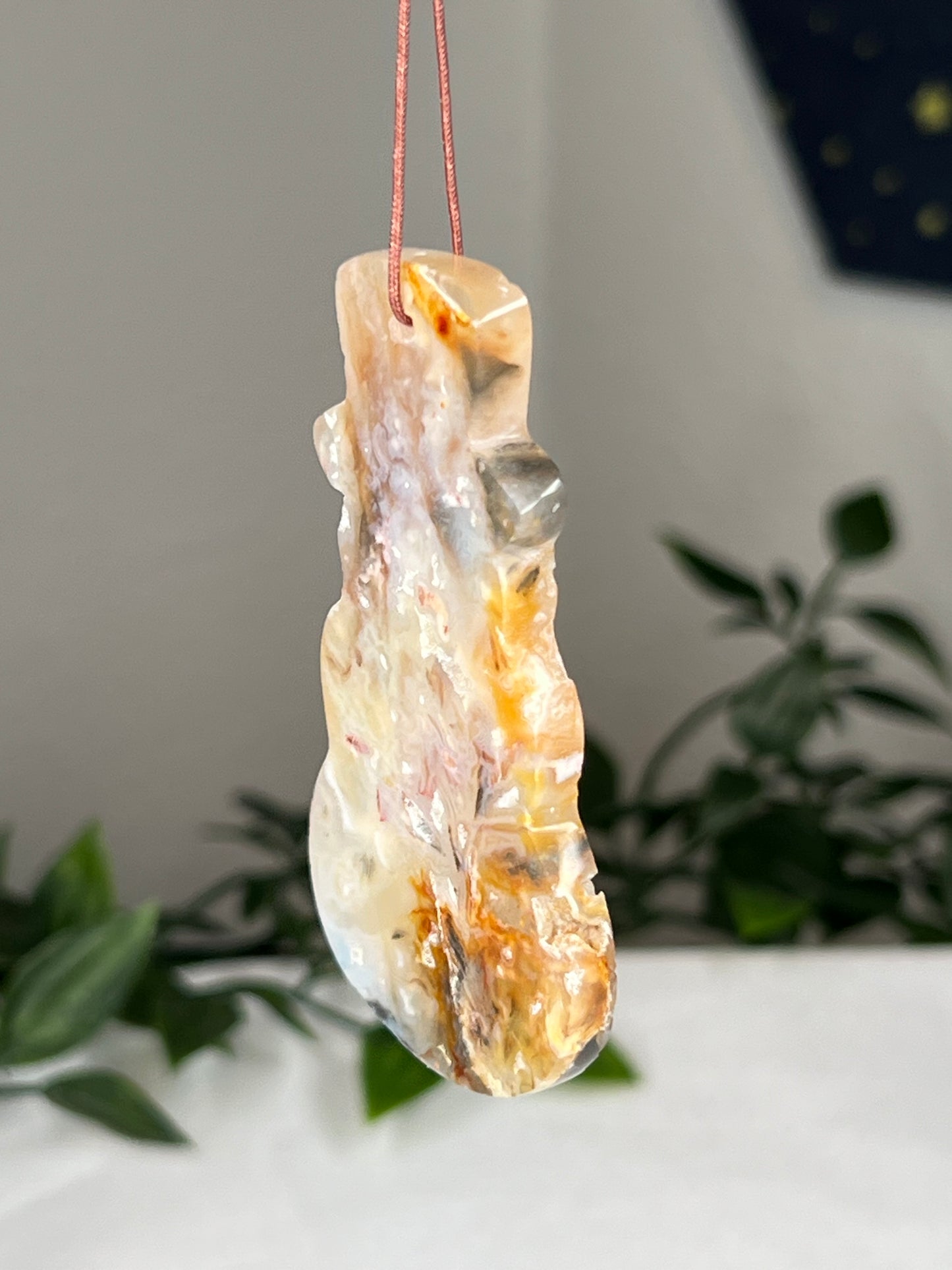 Rainbow Plume Agate Snowman Ornament