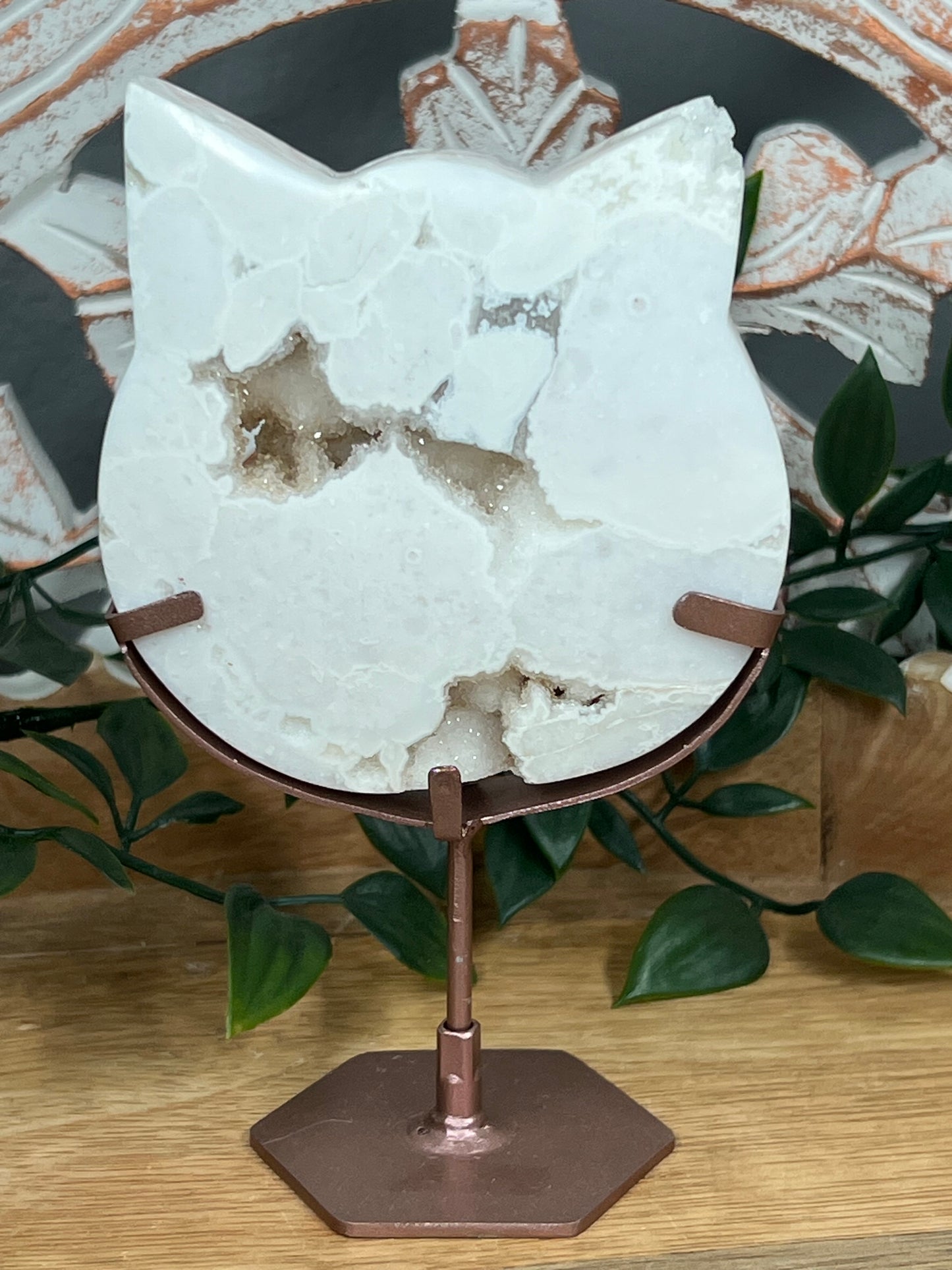 White Plume Agate Cat Head