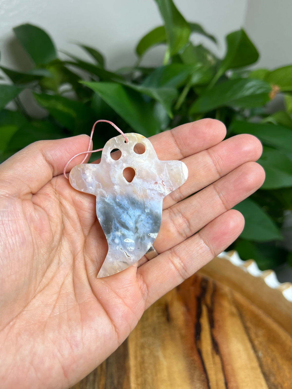 Rainbow Plume Agate Ornament Ghost: X