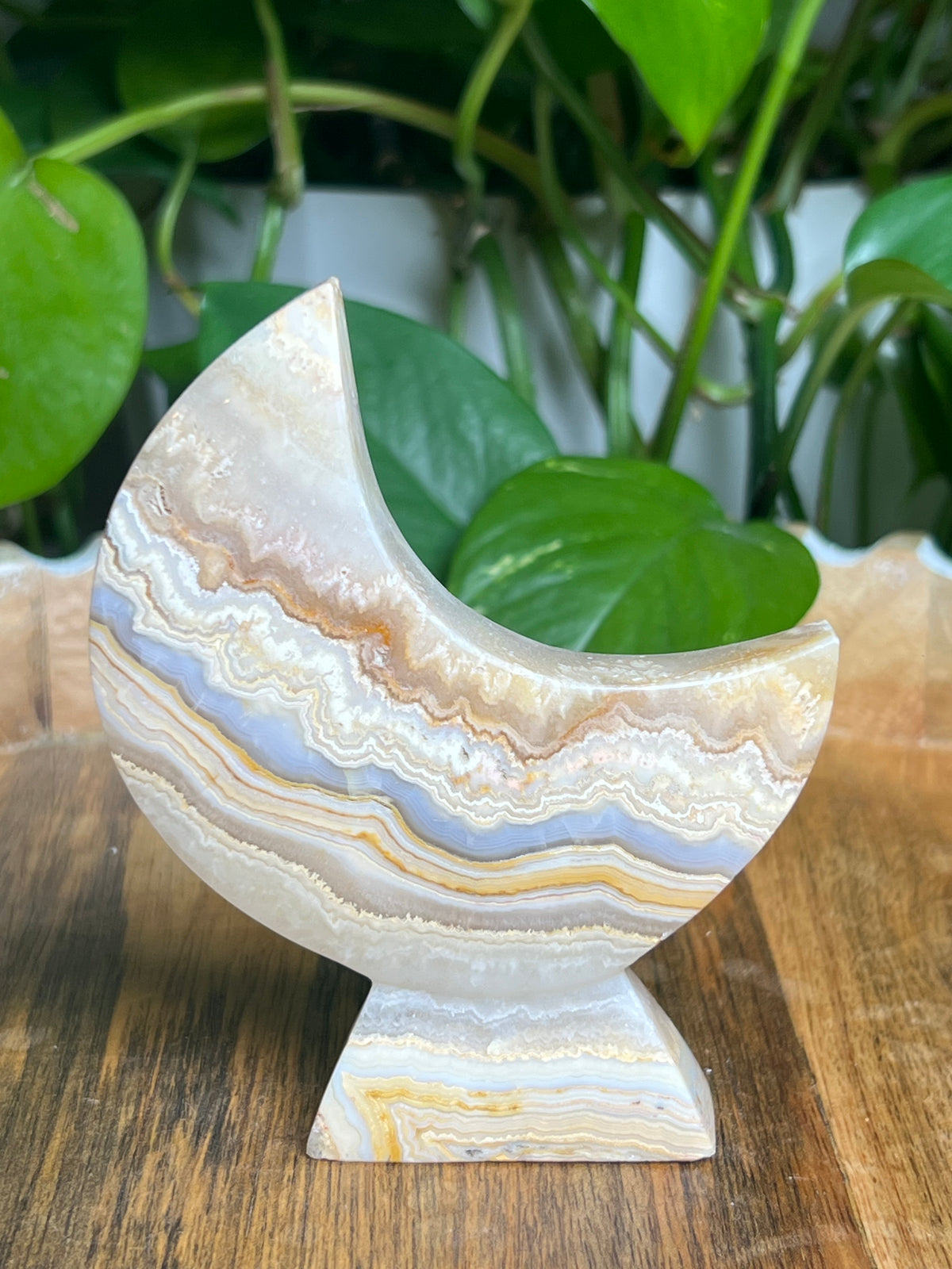 Yellow Crazy Lace Agate Self-Standing Moon: BA