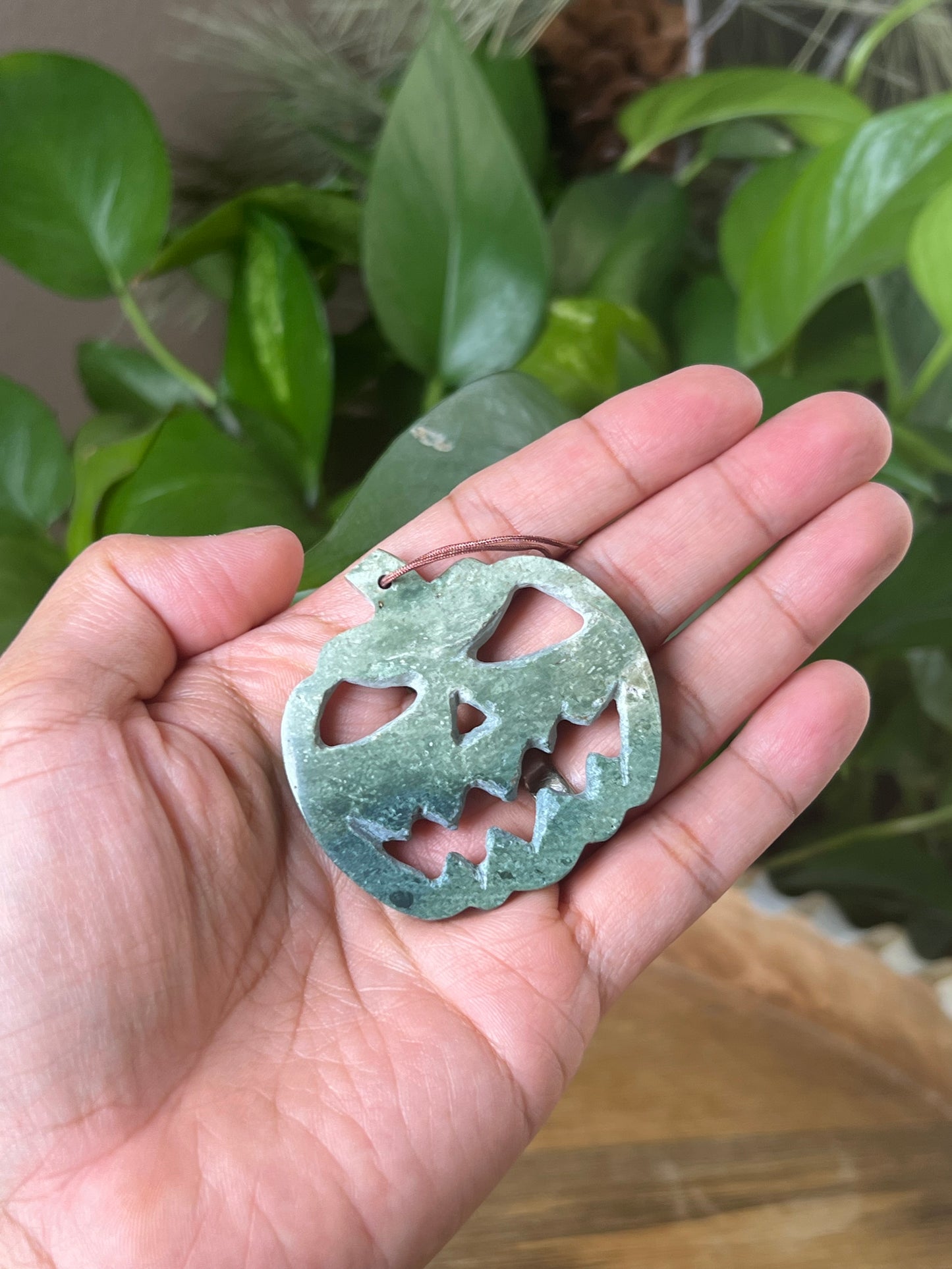 Blue Green Jasper Jack-O-Lantern Ornament