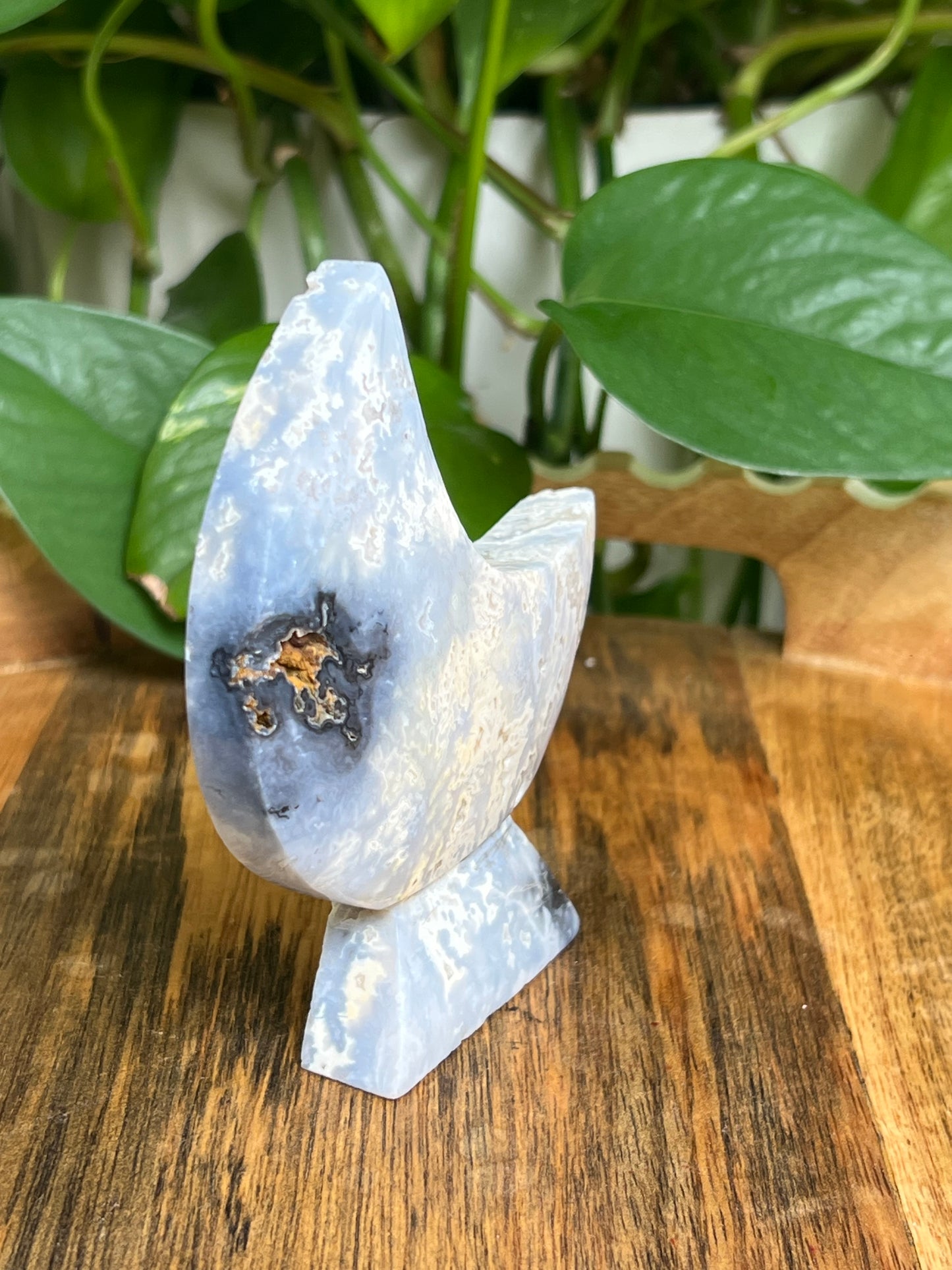 Blue Plume Agate Self-Standing Moon: LD