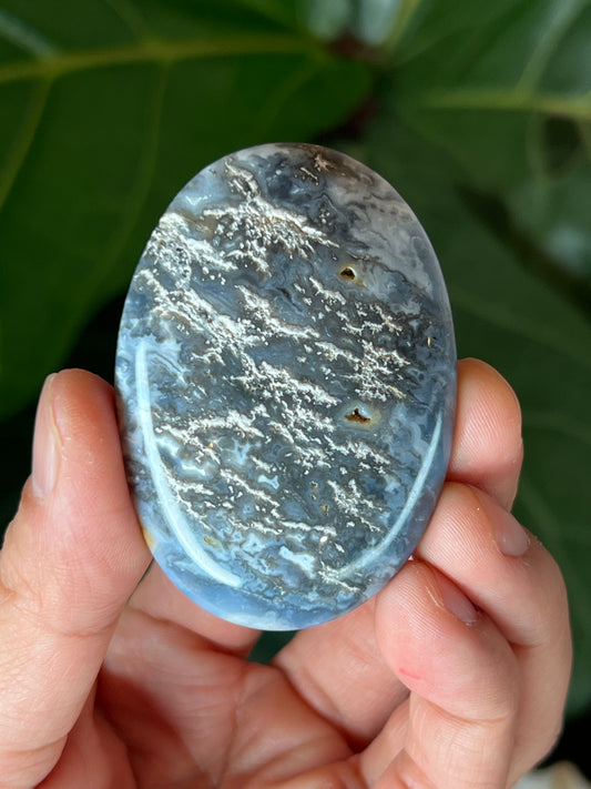 Blue Plume Agate Palmstone