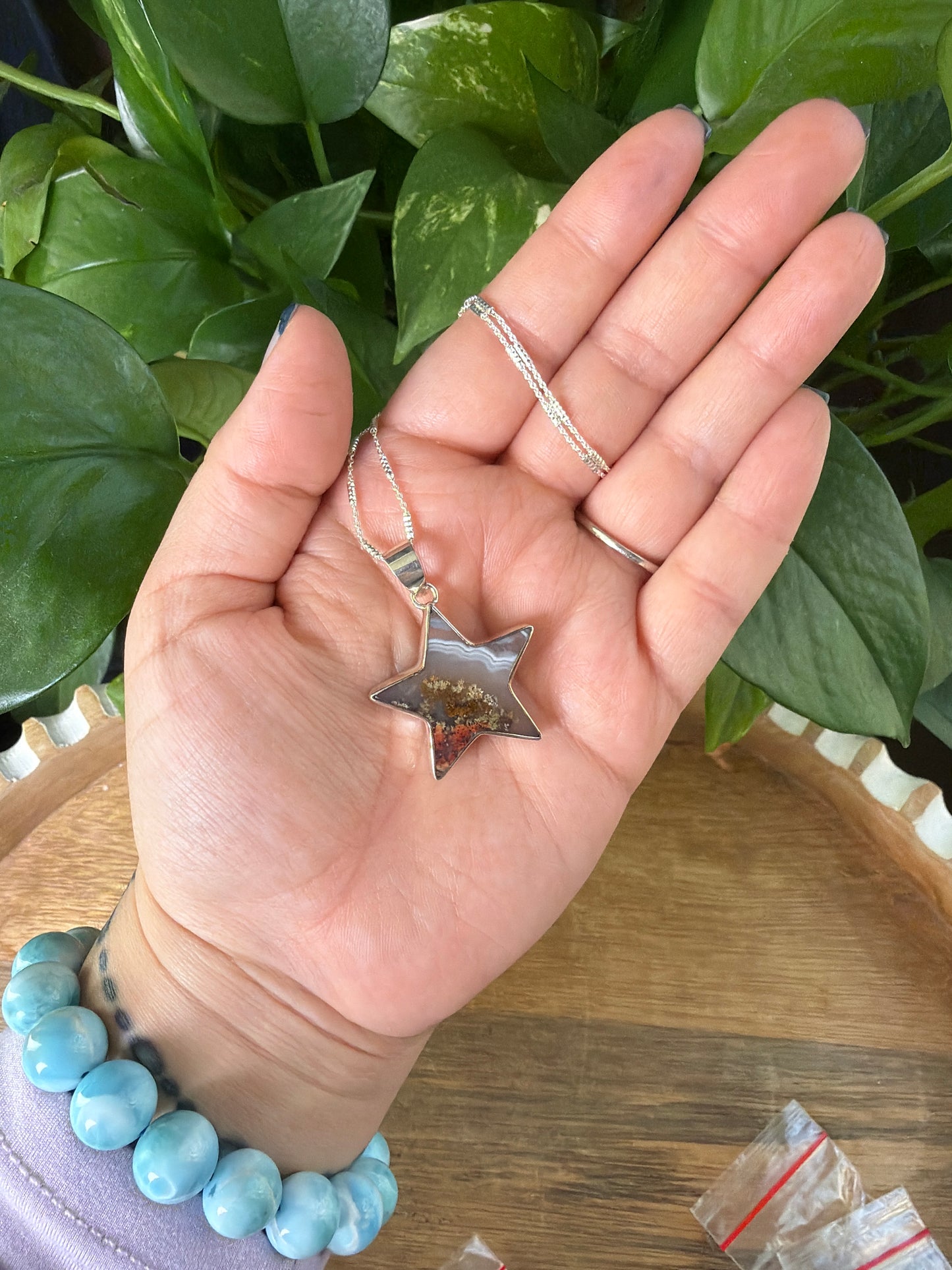 Scenic Moss Agate Star Pendant