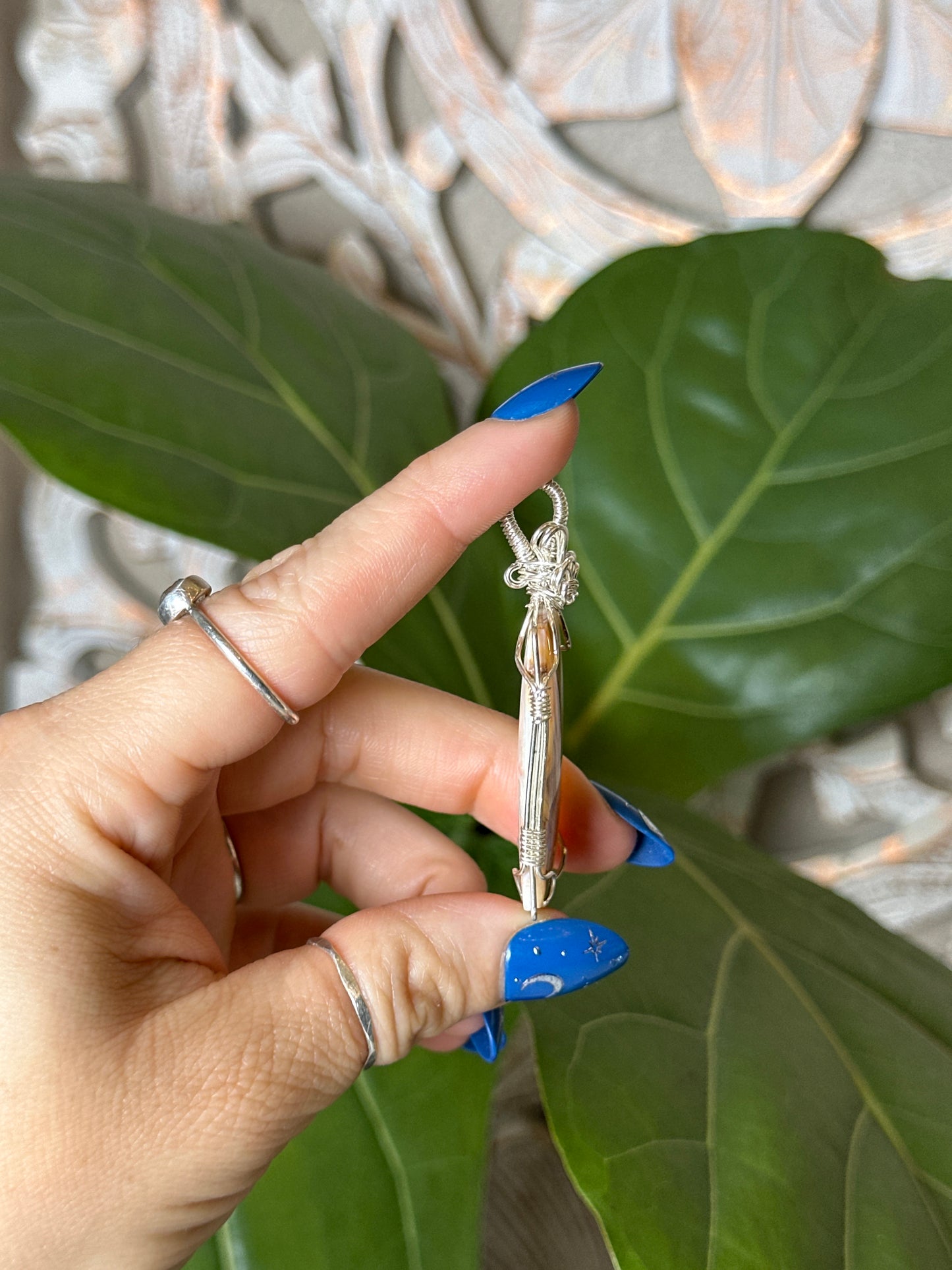 Crazy Lace Agate Rectangular Wire Wrapped Necklace