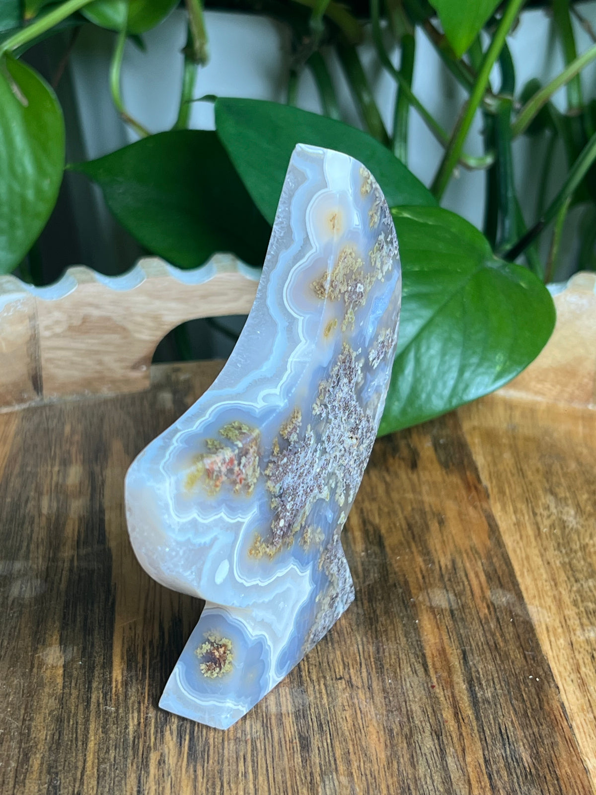 Scenic Moss Agate Self-Standing Moon: NL