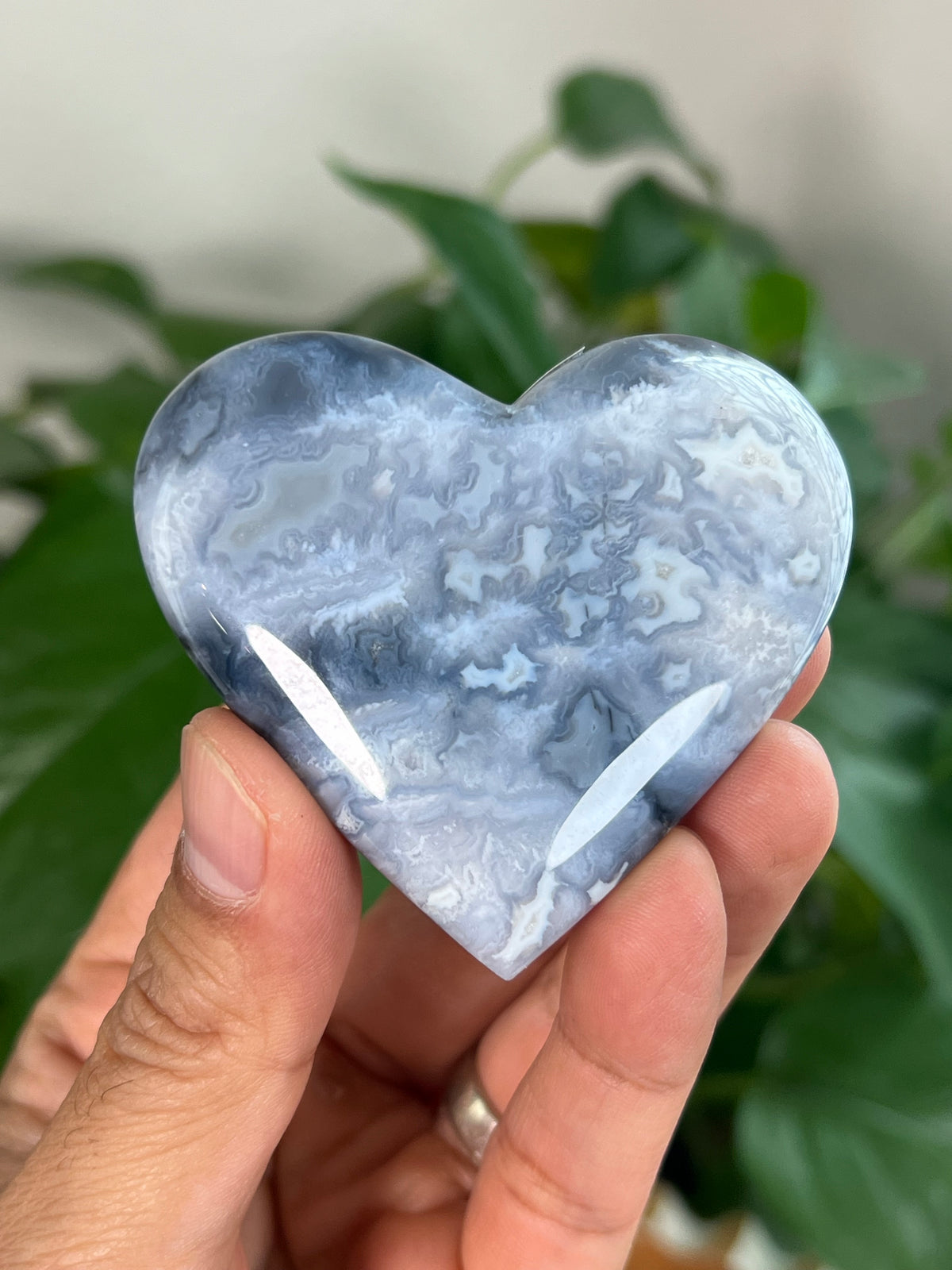 Blue Plume Agate Small Hearts