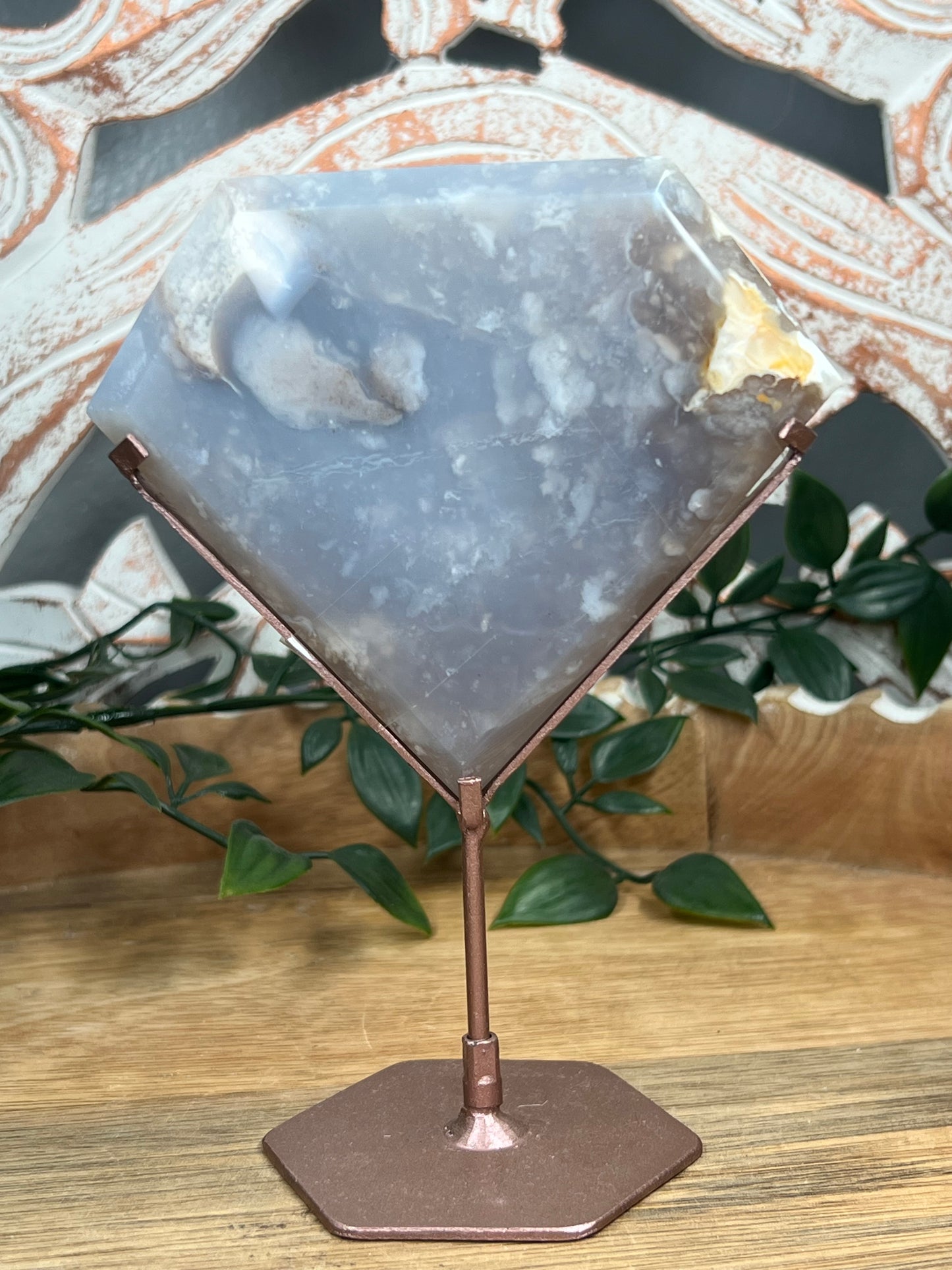 Blue Grey Lace Agate Diamond