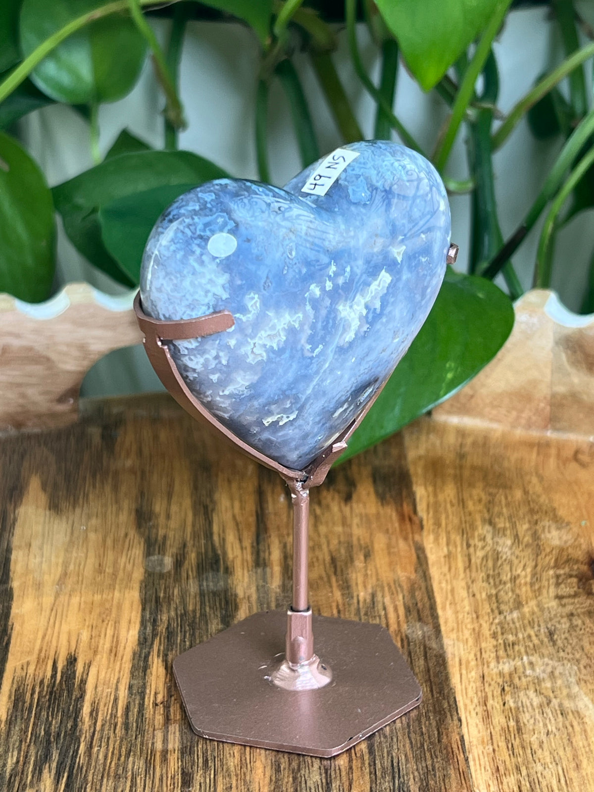 Blue Plume Agate Heart: NS