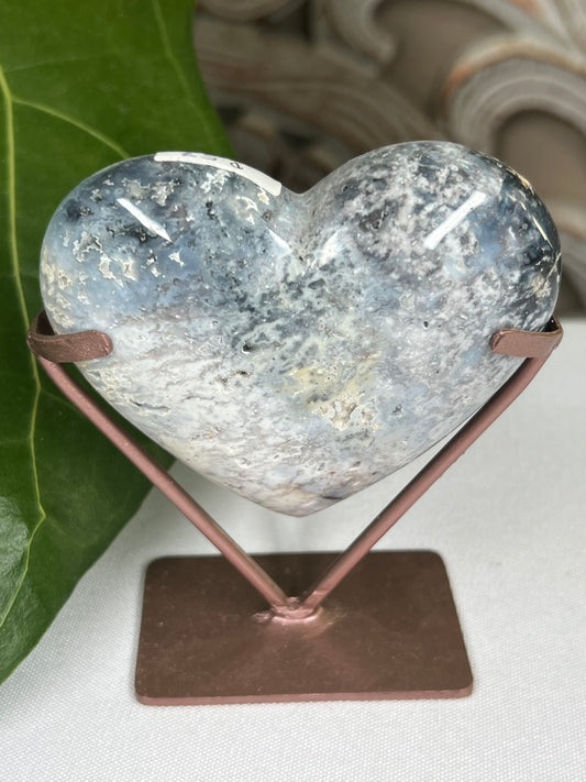 Blue Plume Agate Heart