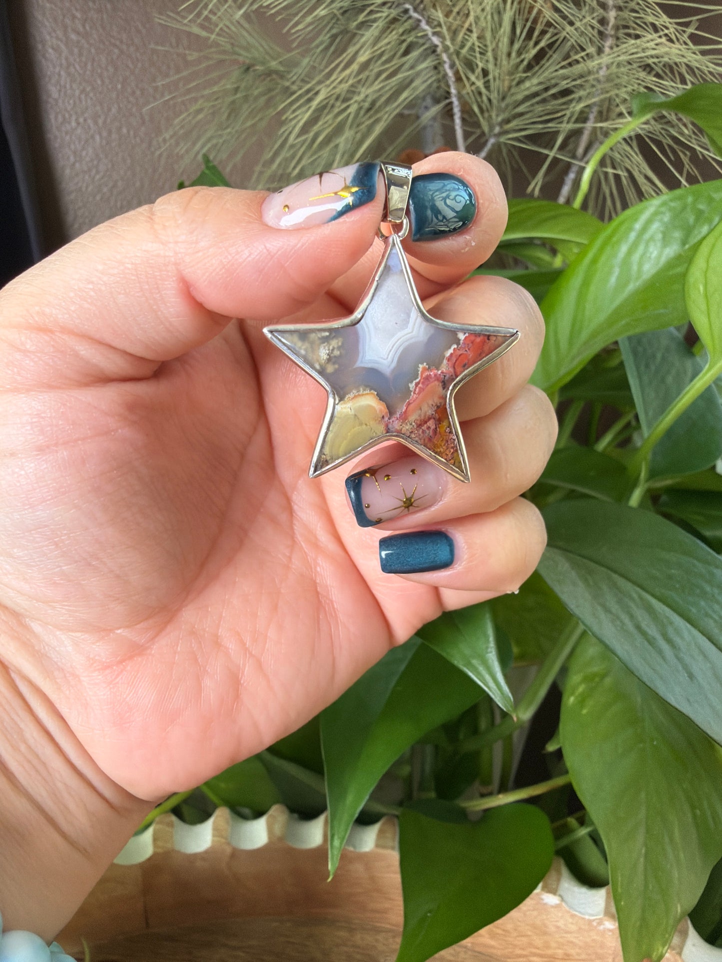 Scenic Moss Agate Star Pendant