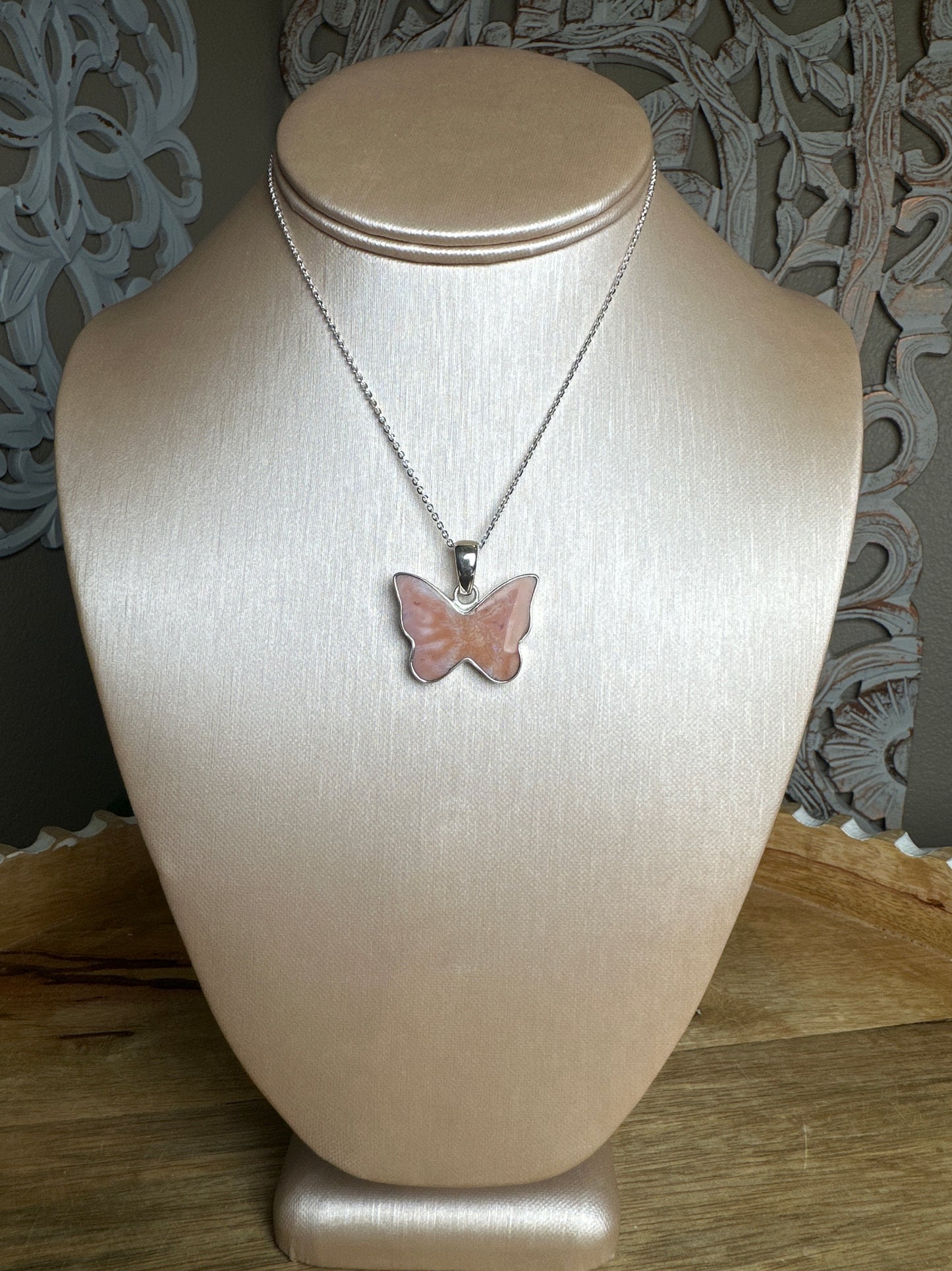 Pink Carnelian Butterfly Pendant