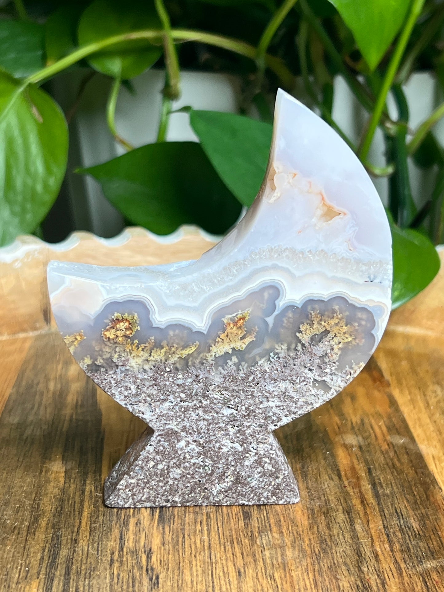 Scenic Moss Agate Self-Standing Moon: RE