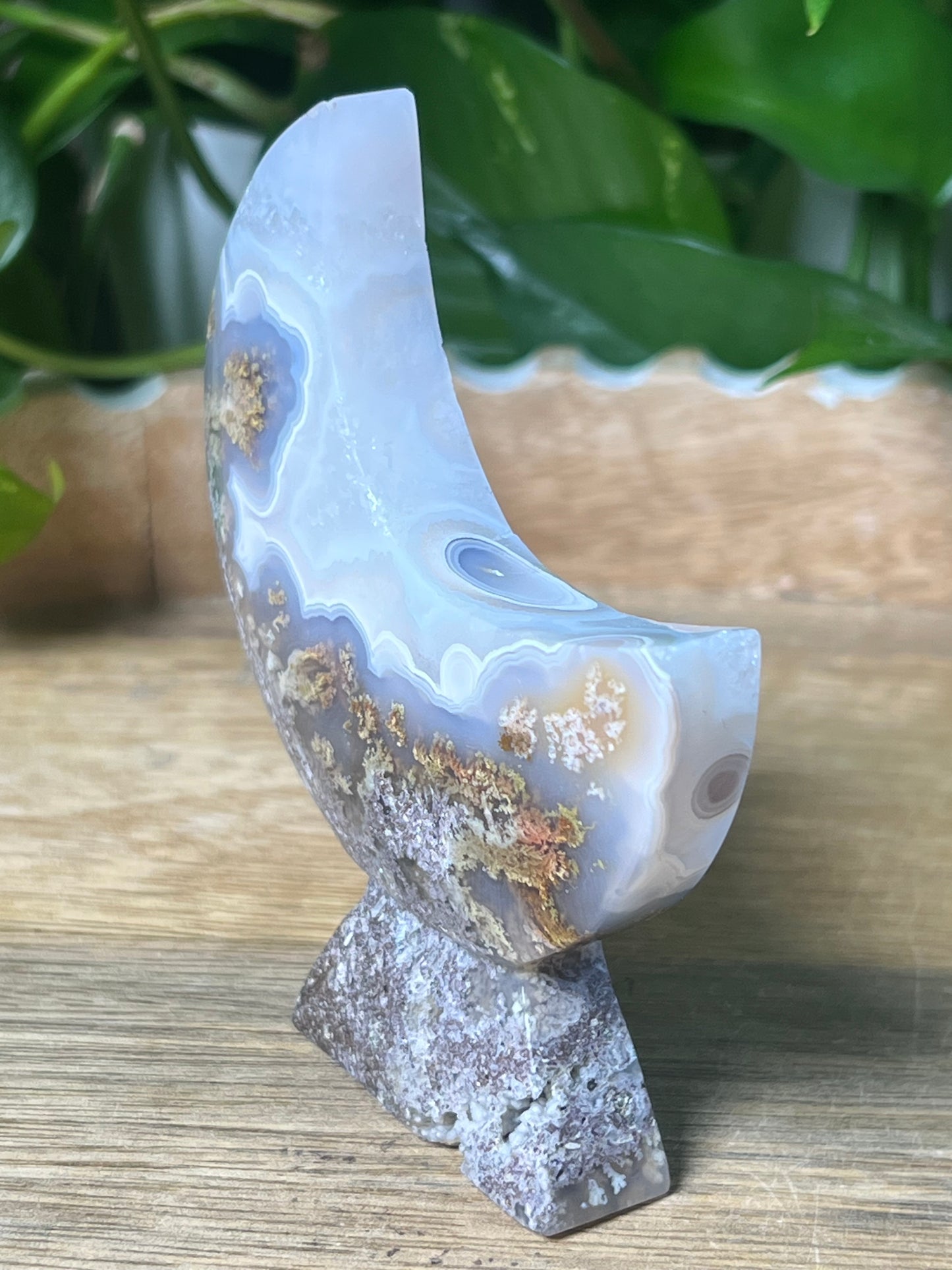 Scenic Moss Agate Moon Stand: LD