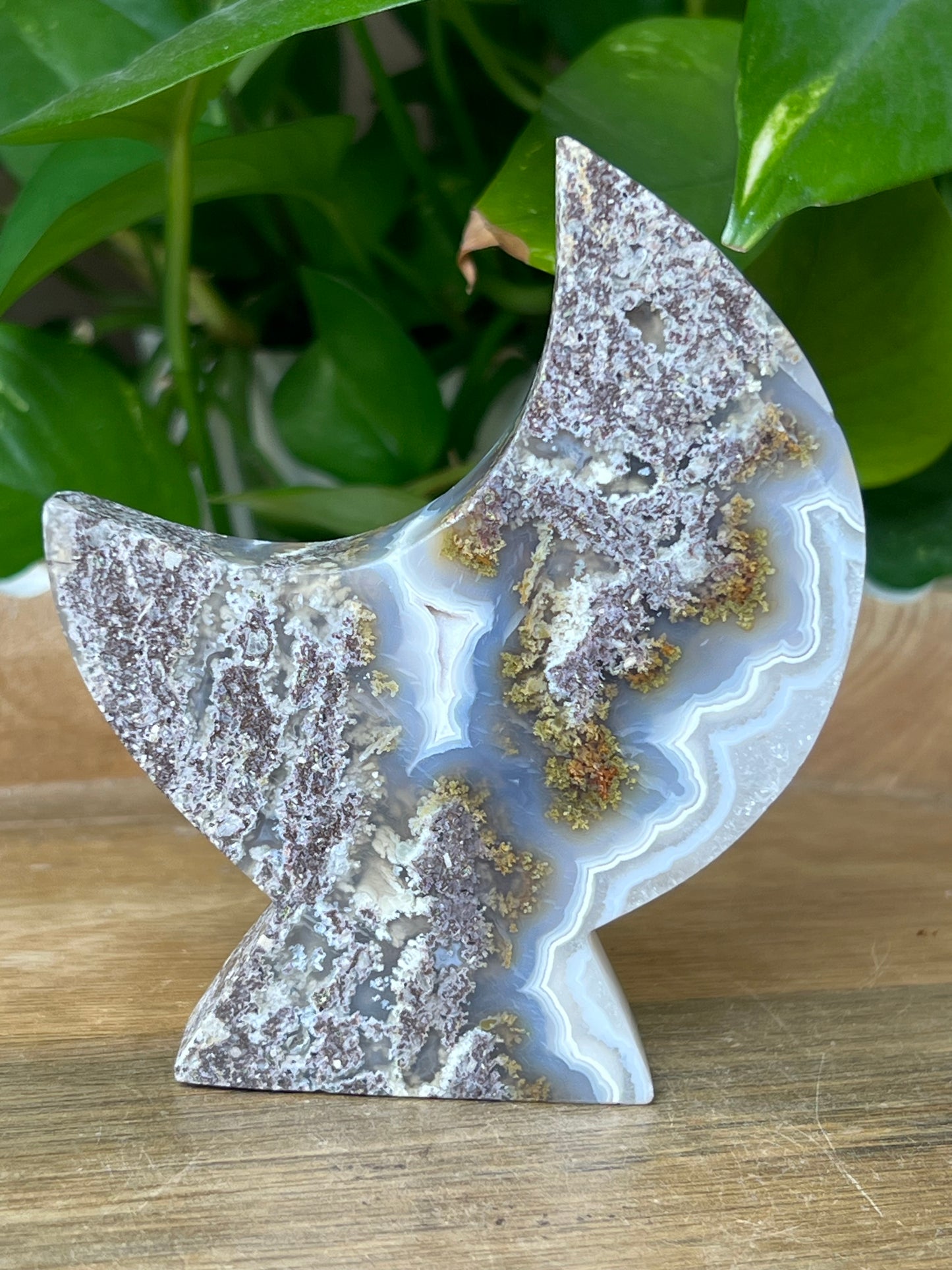 Scenic Moss Agate Moon Stand: XE
