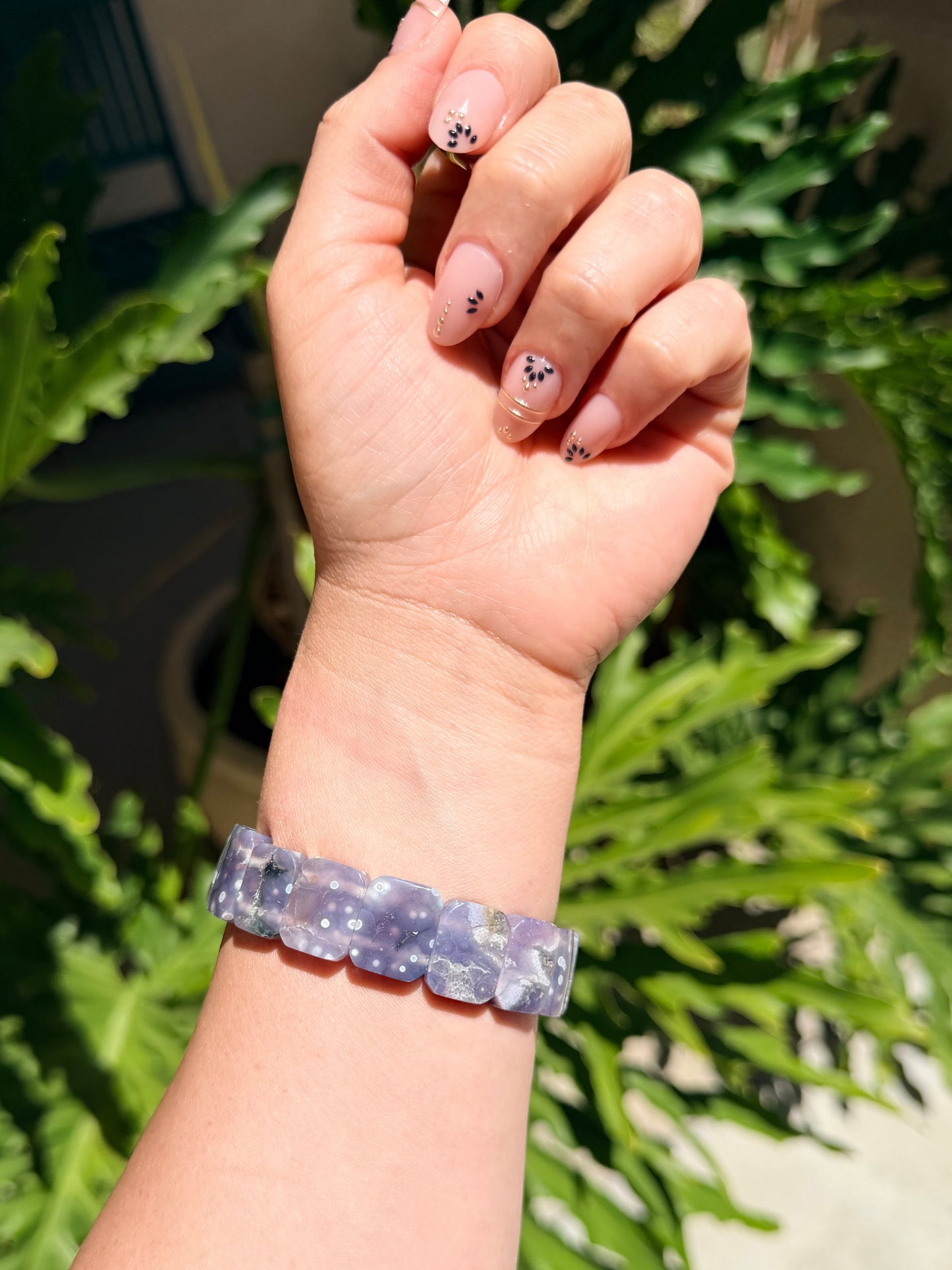 Grape Agate Rectangle Beaded Bracelet (17mm)