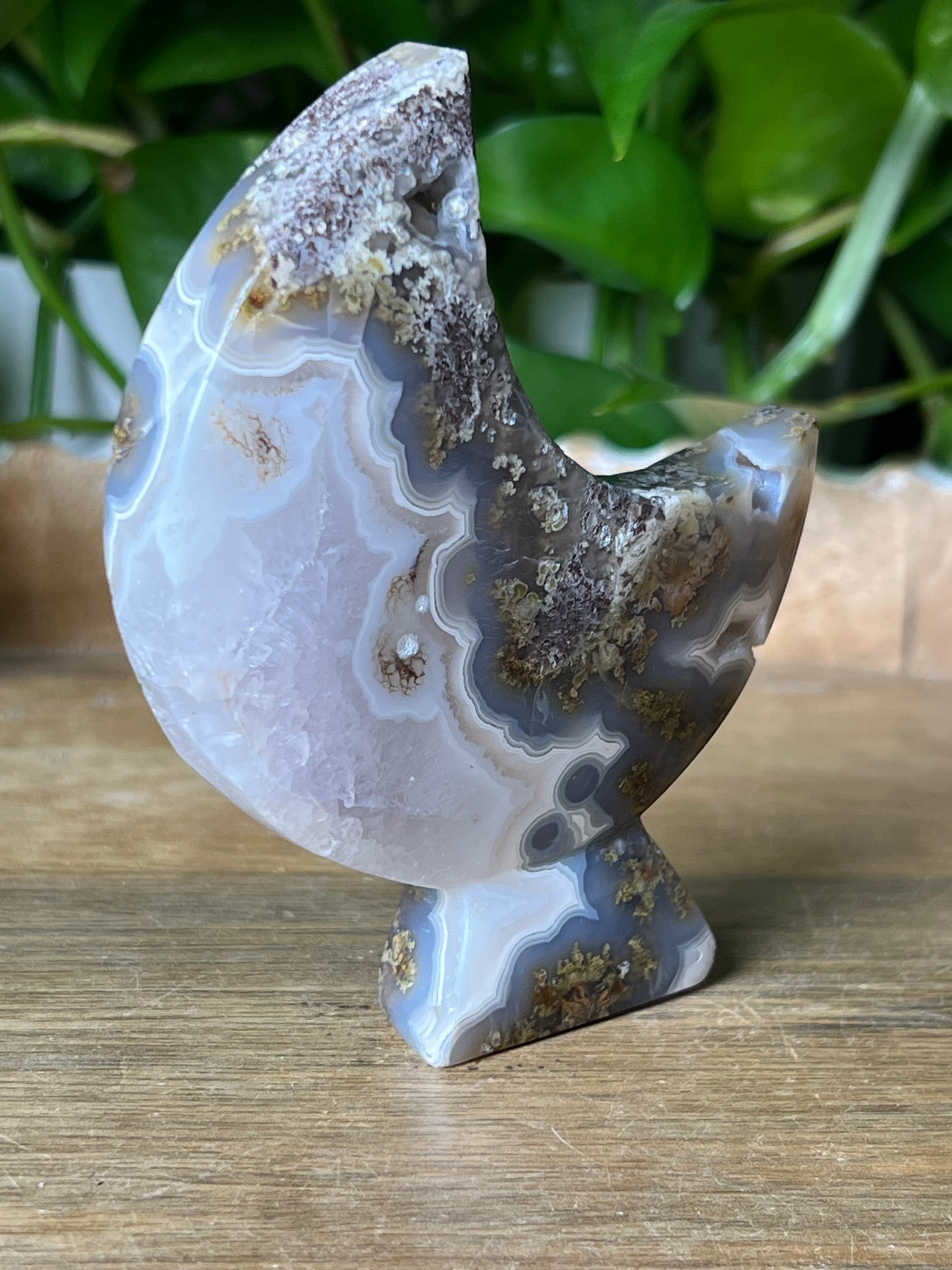 Scenic Moss Agate Moon Stand: PI