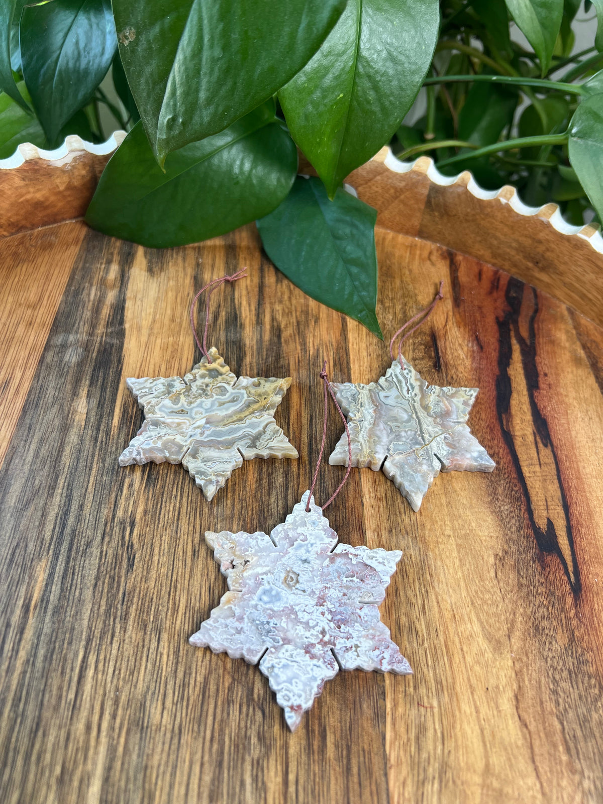 Sumatra Plume Agate Snowflake Ornaments