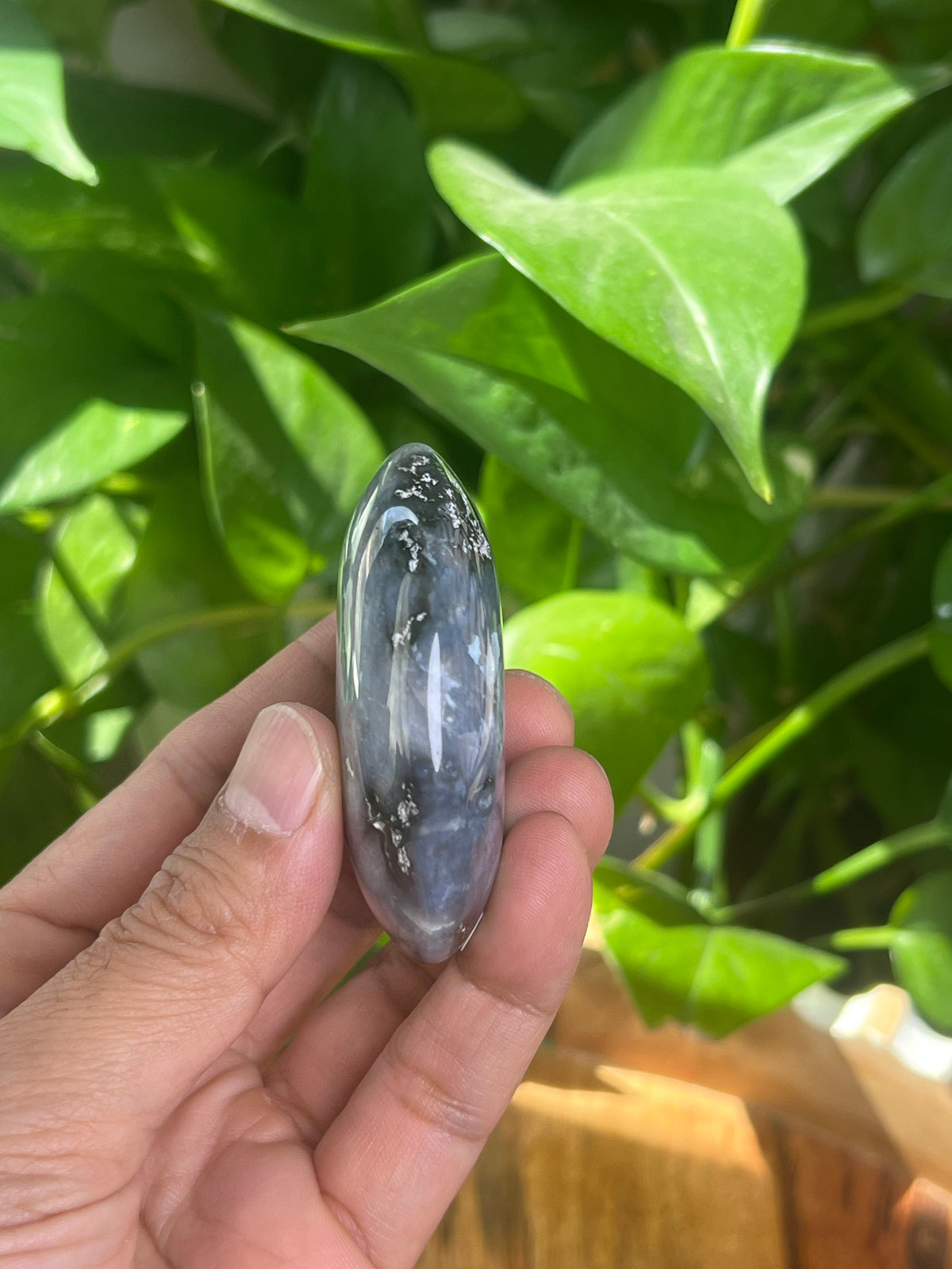 Blue Plume Agate Palmstone: BA
