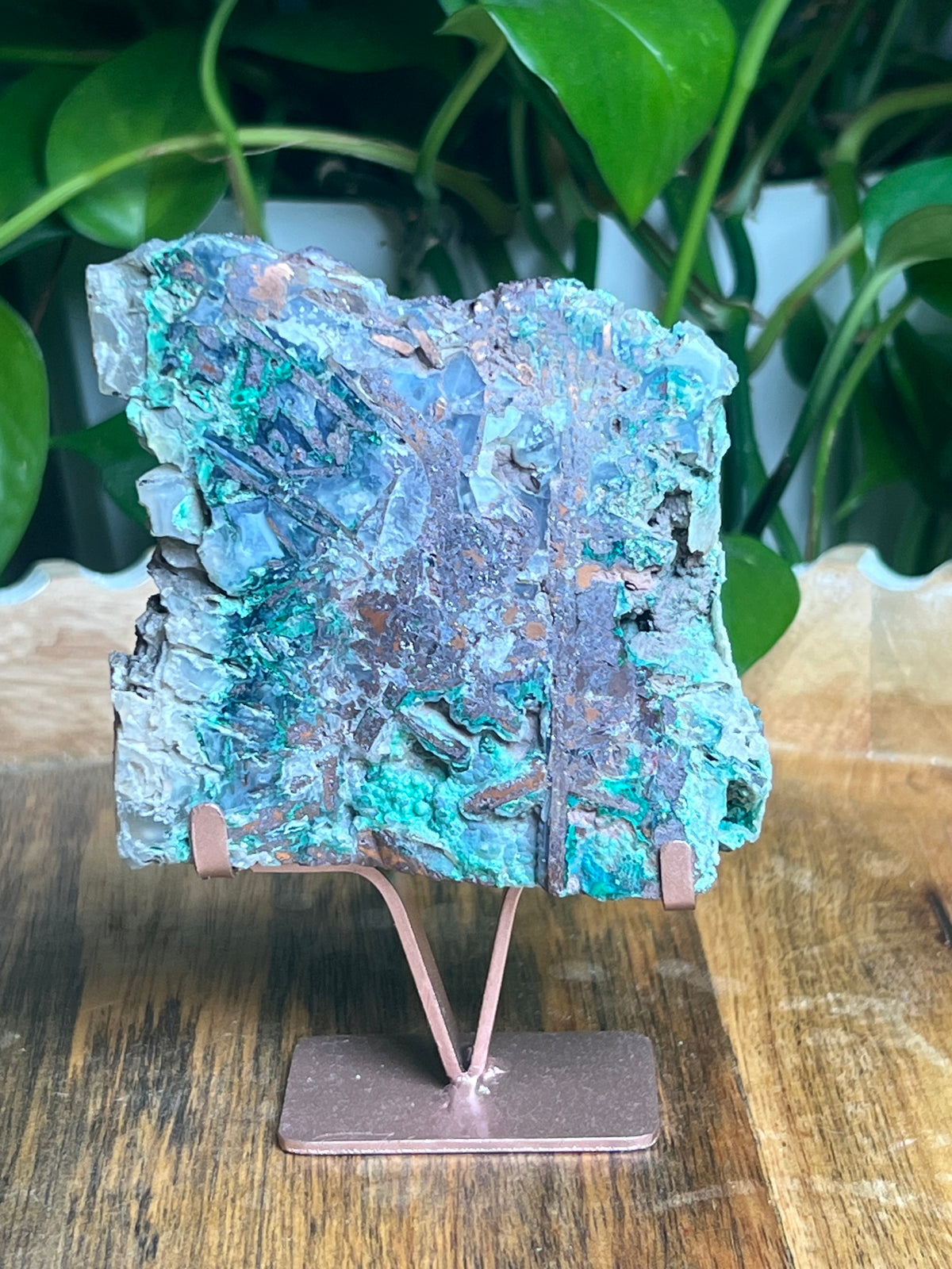 Copper In Malachite Chrysocolla and Chalcedony Slab: Q