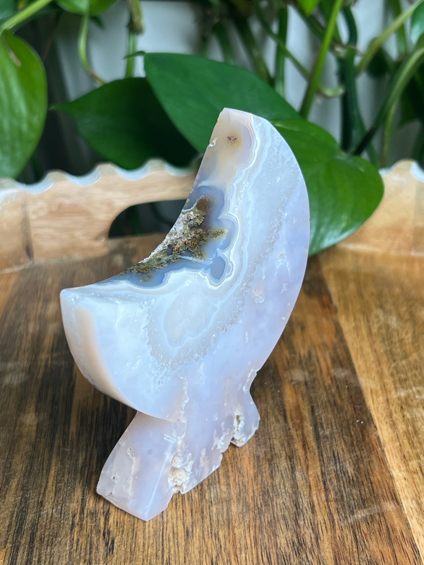 Scenic Moss Agate Self-Standing Moon: PQ