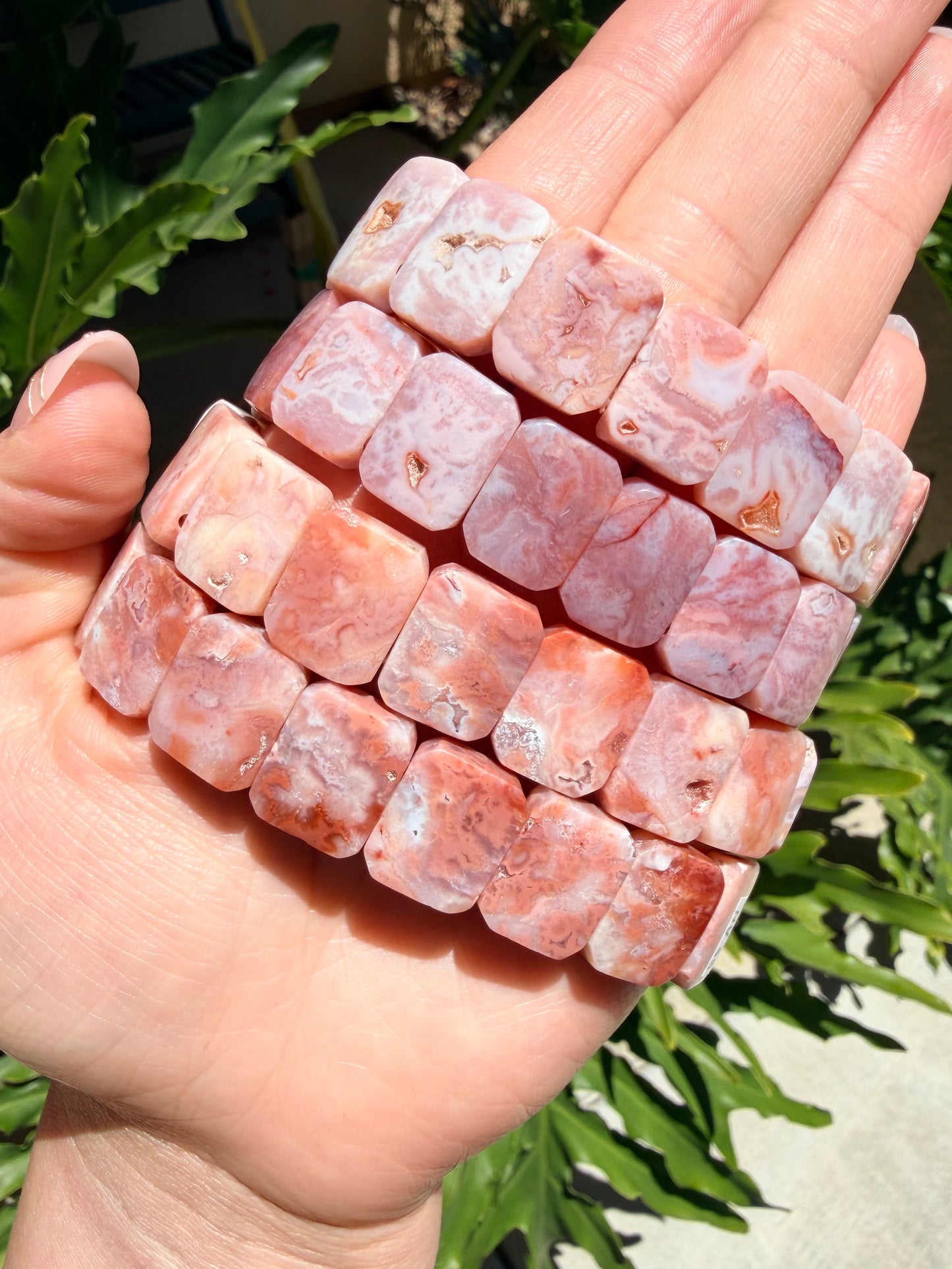 Pink Carnelian Rectangle Beaded Bracelet (17mm)