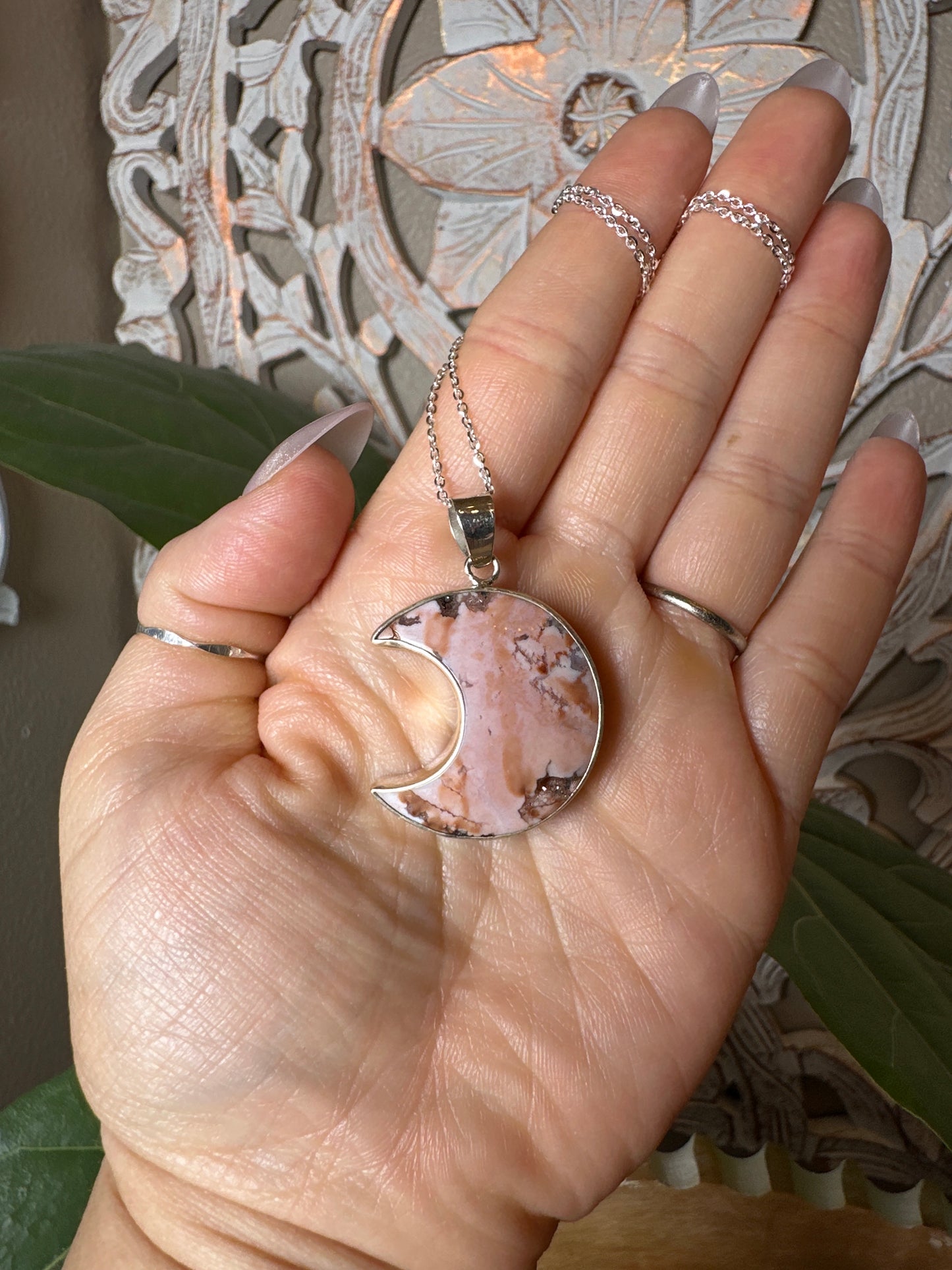 Pink Carnelian Moon Pendant