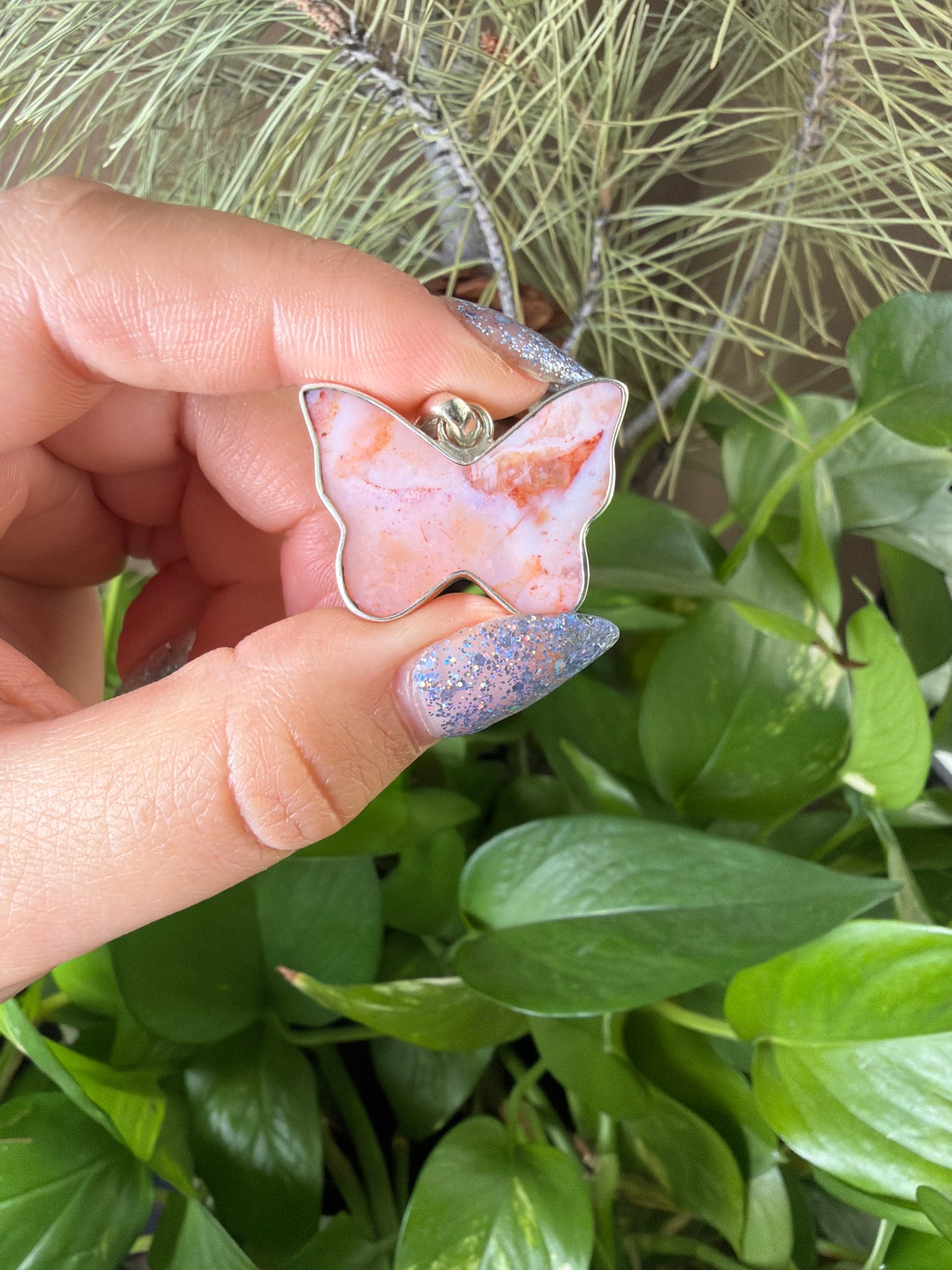 Pink Carnelian Butterfly Necklace