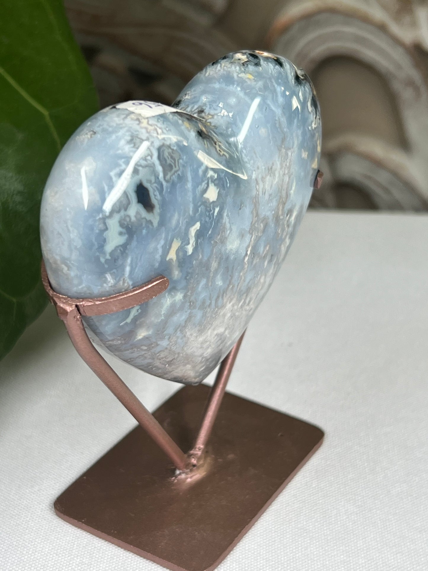 Blue Plume Agate Heart