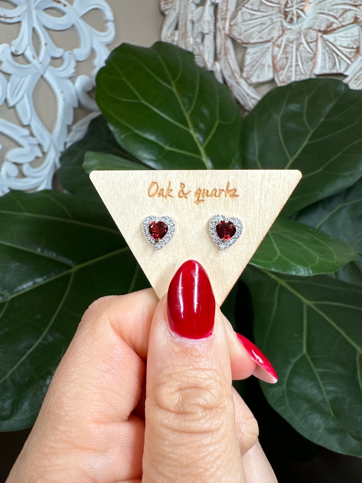 Garnet Heart Earrings