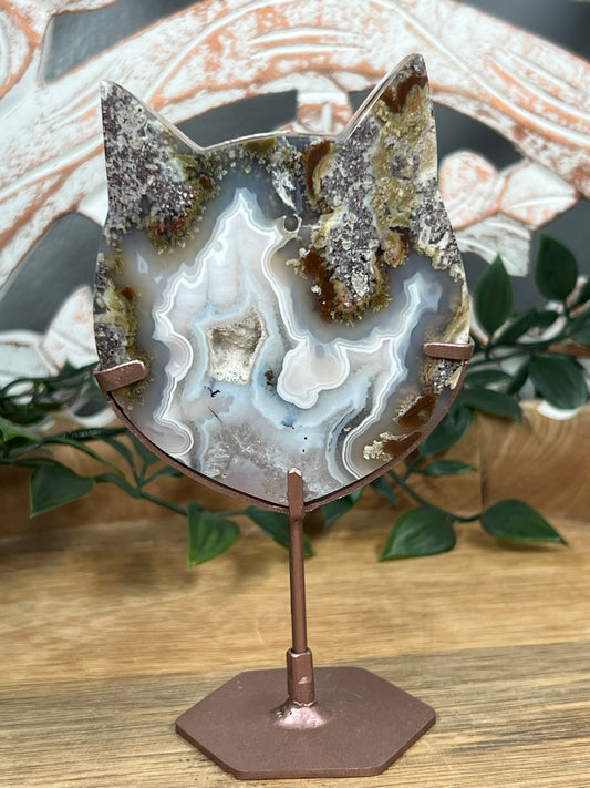 Scenic Moss Agate Cat Head