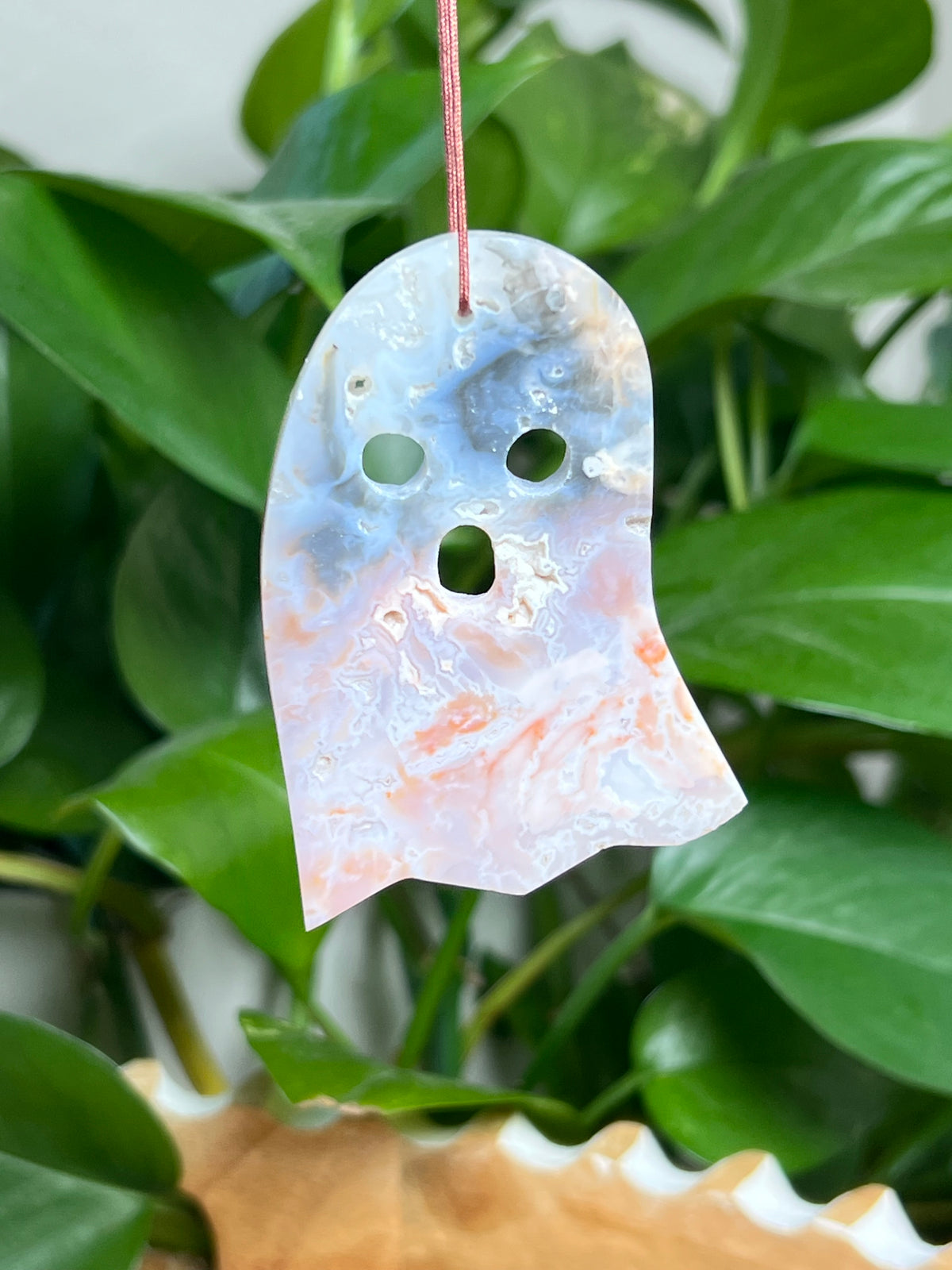 Rainbow Plume Agate Ornament Ghost: KE