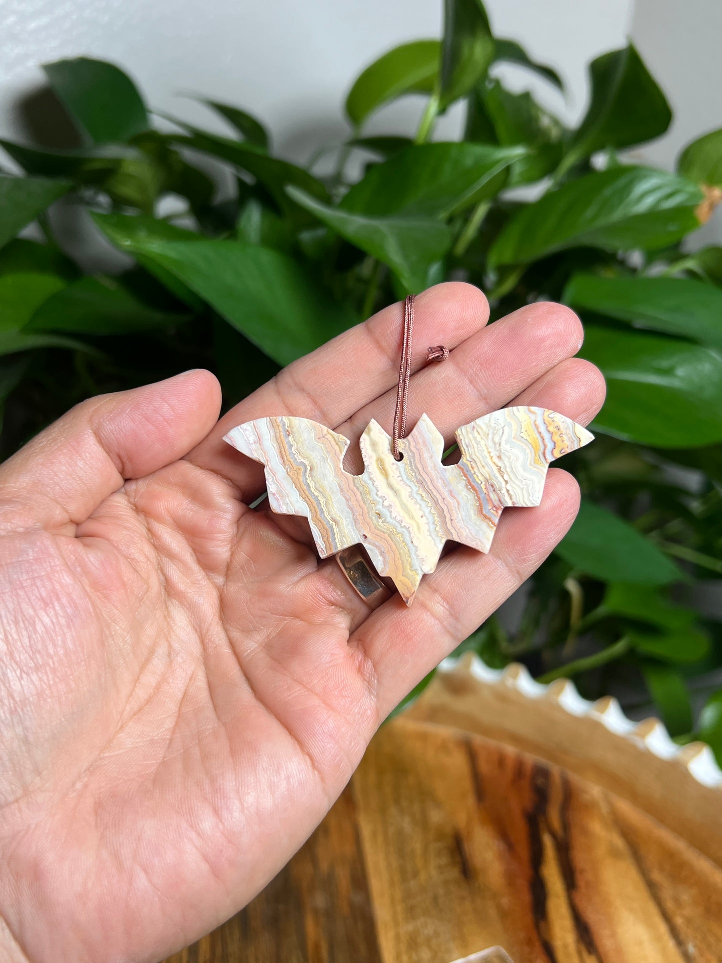 Crazy Lace Agate Ornament Bat: T