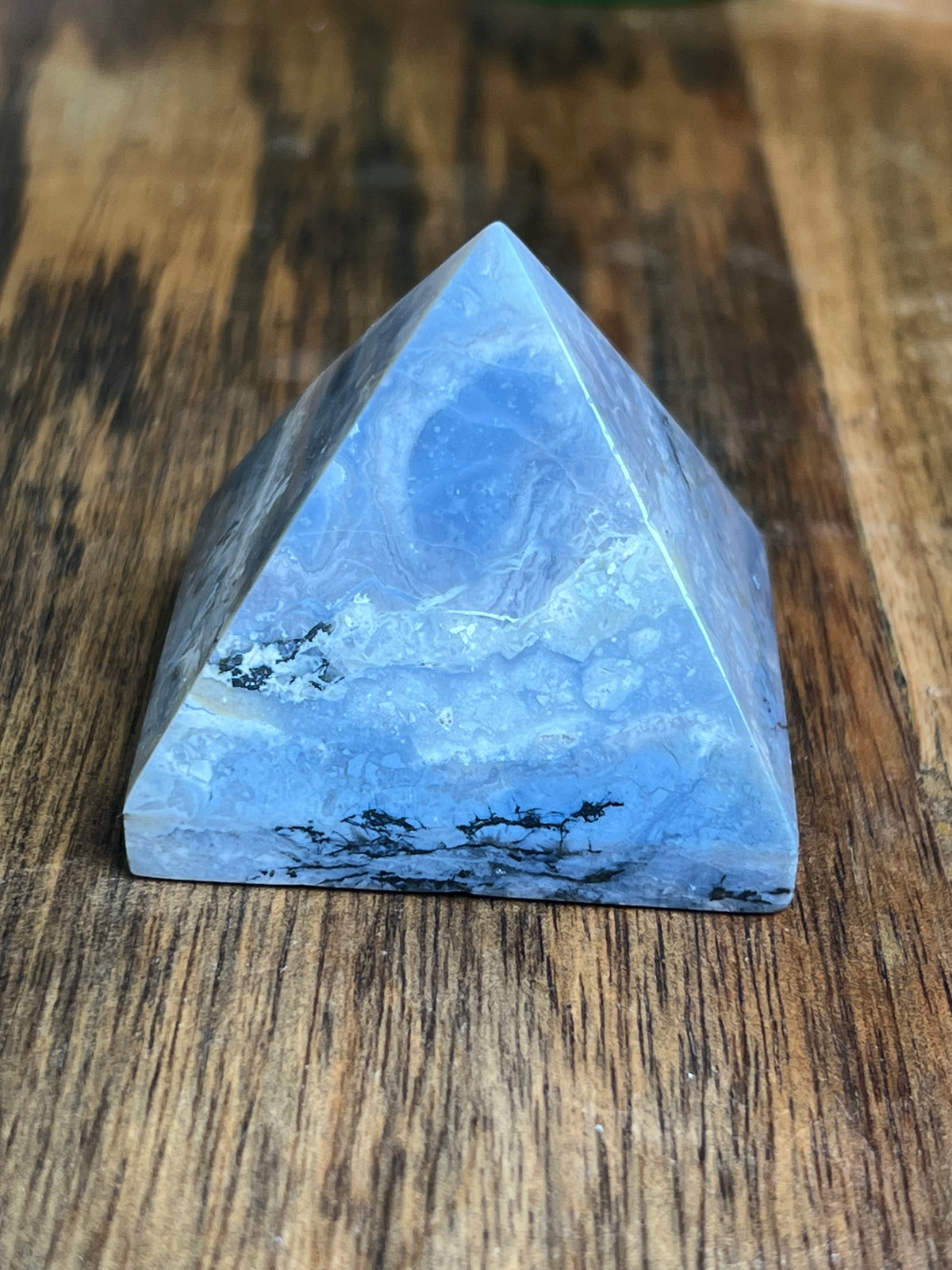 Blue Plume Agate Pyramid: PB