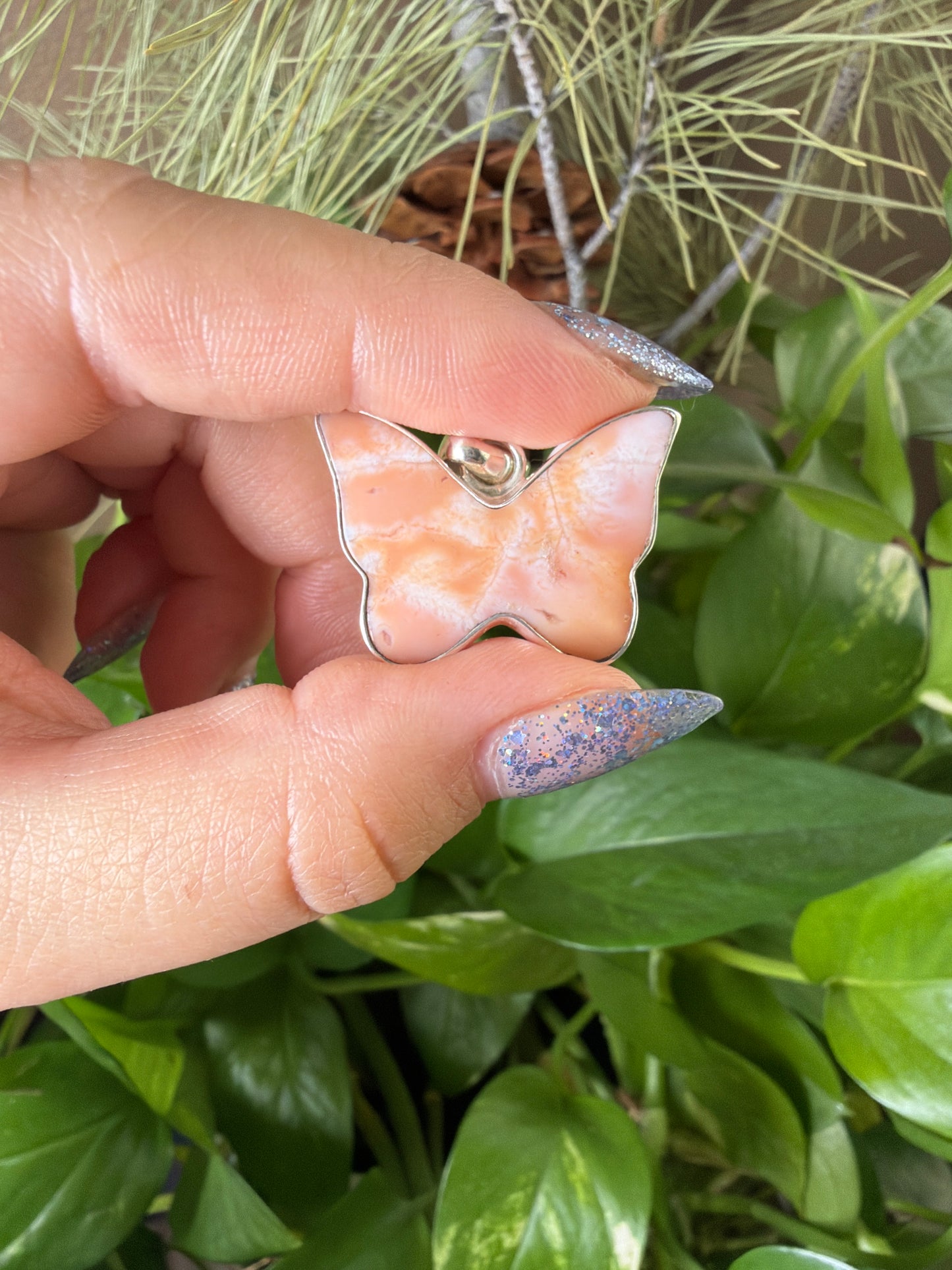 Pink Carnelian Butterfly Necklace
