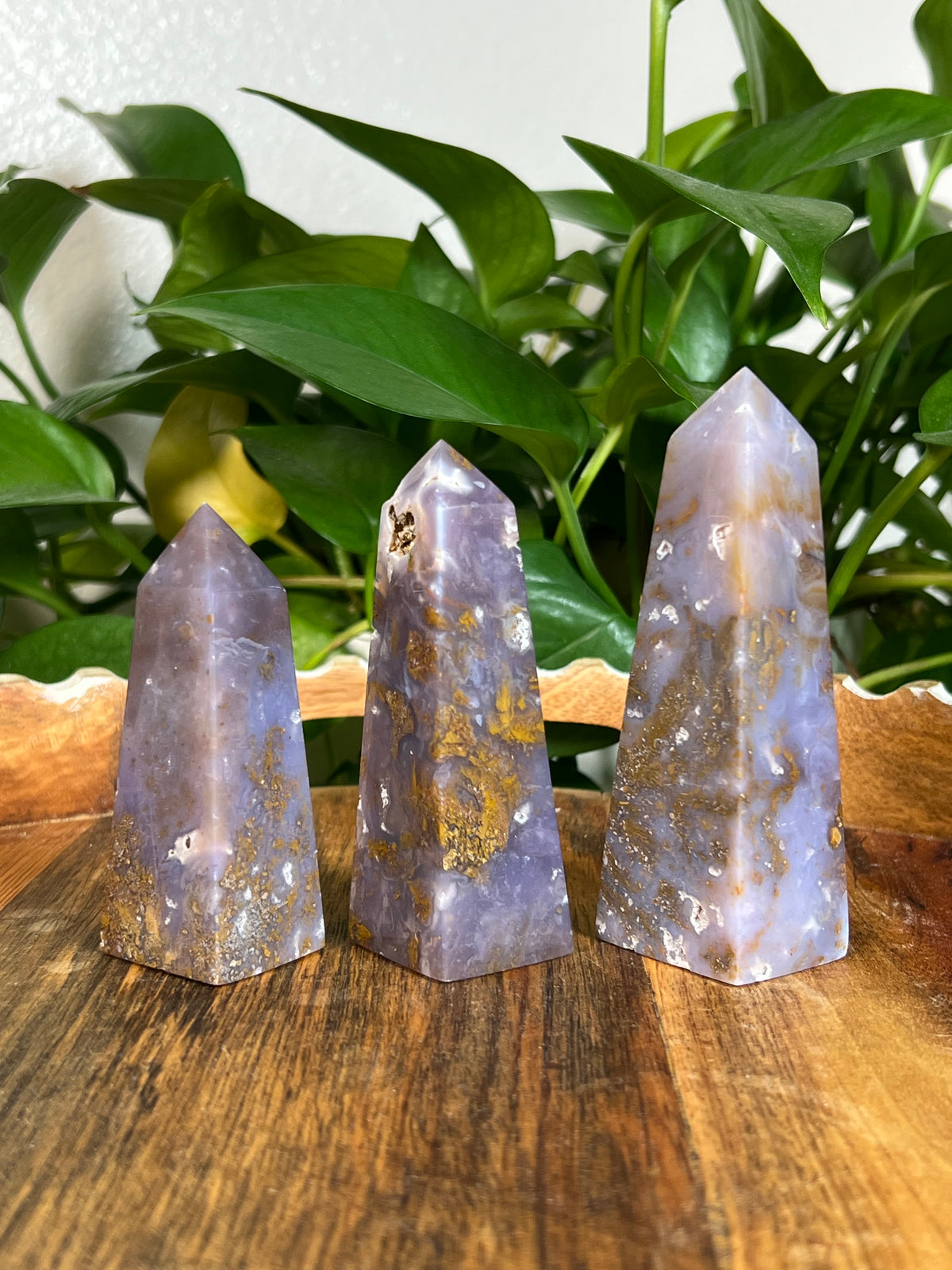 Purple Chalcedony In Gold Towers